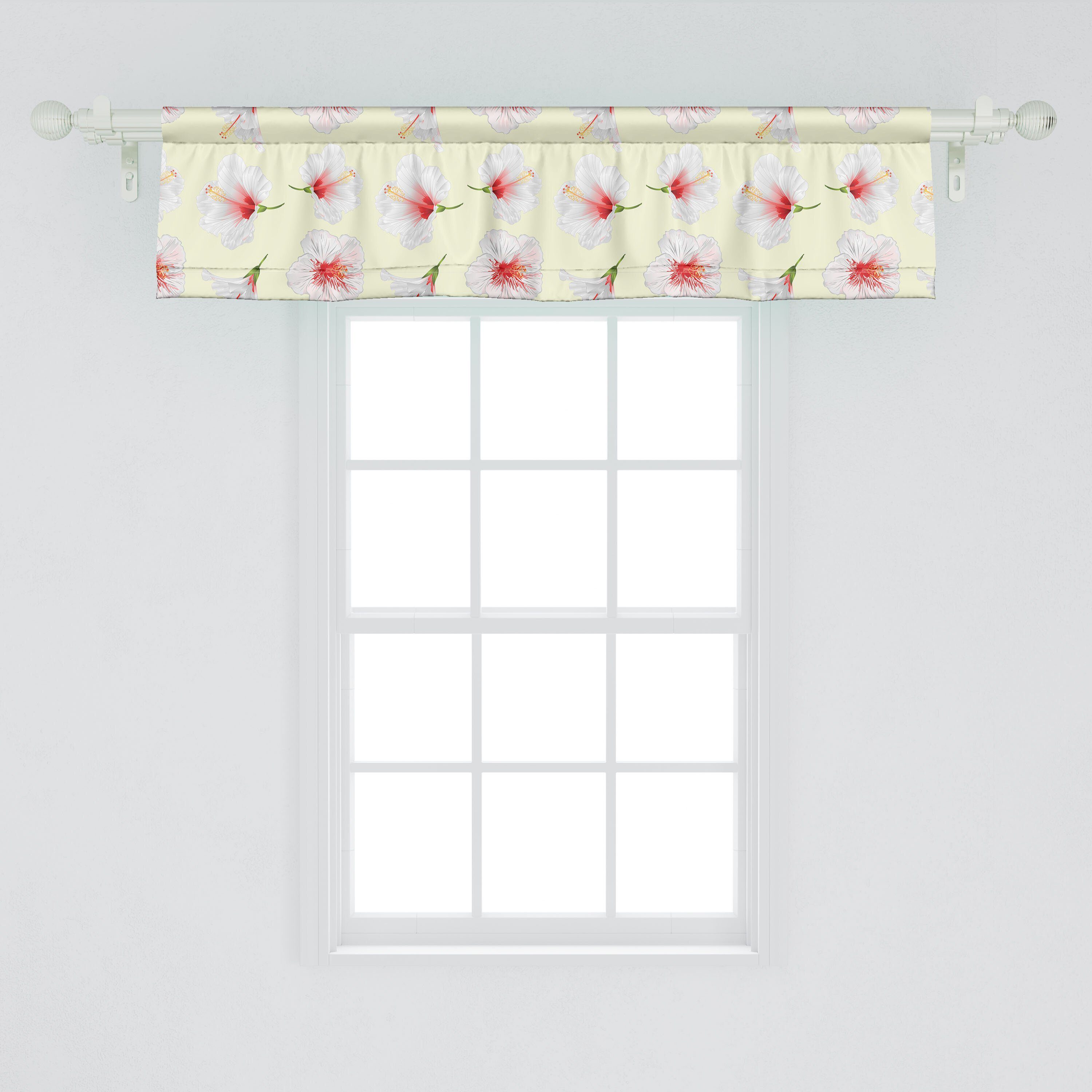 Vorhang Blumen Küche Petals Dekor mit Schlafzimmer Scheibengardine Stangentasche, Volant Hibiscus für Abakuhaus, Tropical Microfaser,
