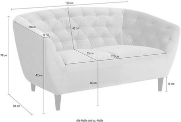 ACTONA GROUP 2-Sitzer Ria Sofa, Couch, Doppelsofa, Loveseat, Samtstoff, Massivholz-Beine, Taschenfederkern, Tufting, mit Armlehnen