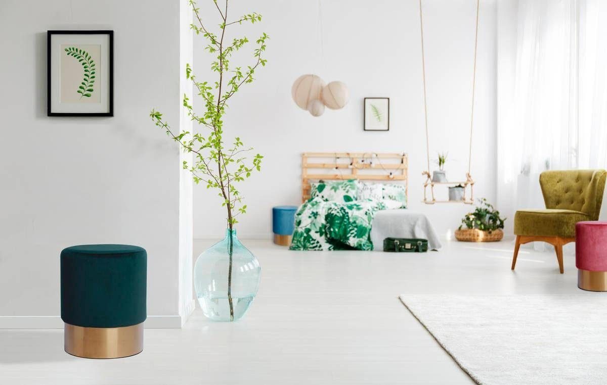Kayoom Hocker Nano 110, Hocker in stilvollem Design, runde Form, mit Fuß aus Metall (1 St), Golz Akzente, mit pflegeleichtem Stoffbezug, runde Form