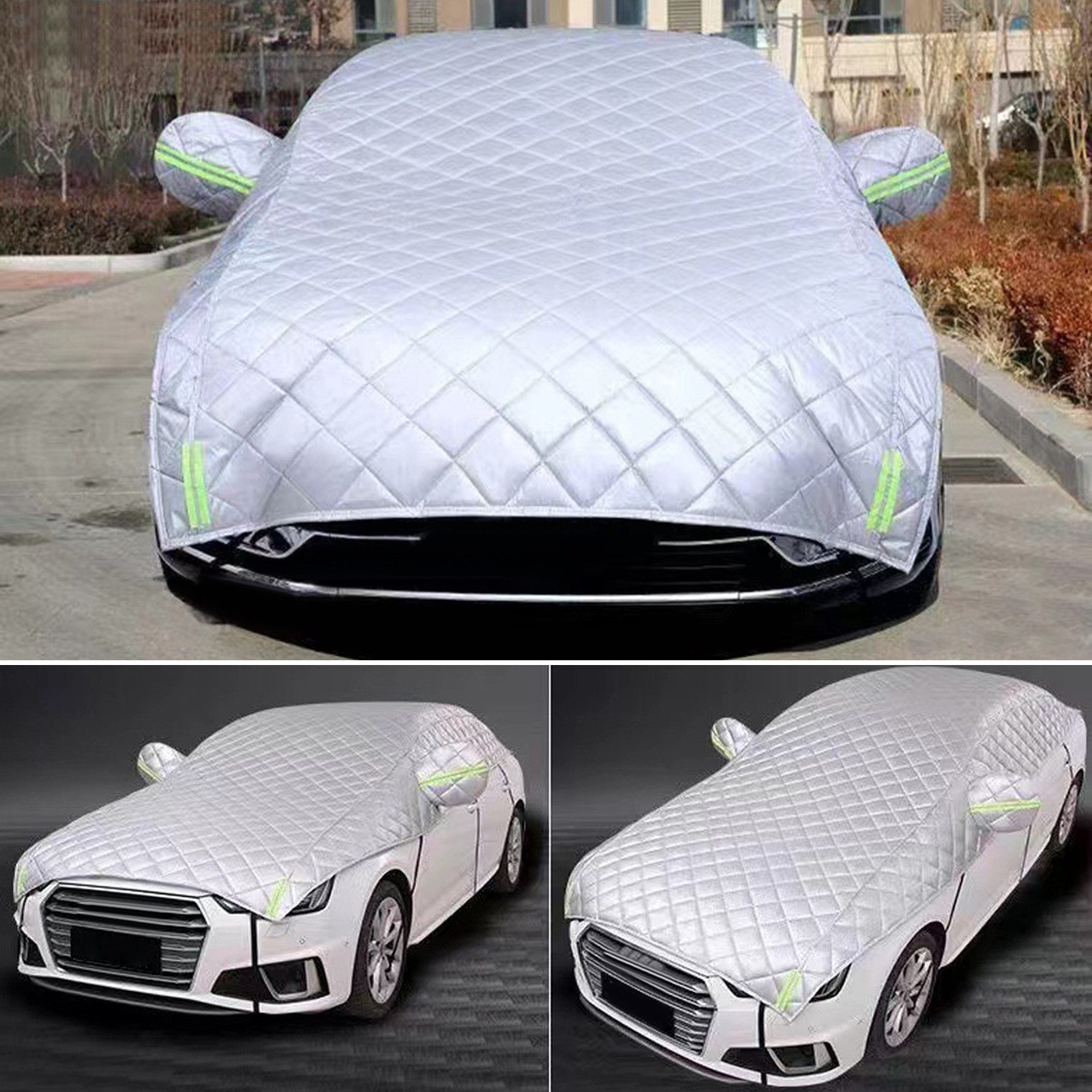 Rutaqian Autosonnenschutz Frontscheibenabdeckung, Autoabdeckung,Winter Faltgarage Universal, 224 x 470 cm, (Auto Scheibenabdeckung Windschutzscheibe Abdeckung, 1-St., Mit reflektierenden Streifen verdicken Hagel Decke, Belüftungslöchern), für die Windschutzscheibe gegen Schnee, EIS, Frost, Staub, Sonne