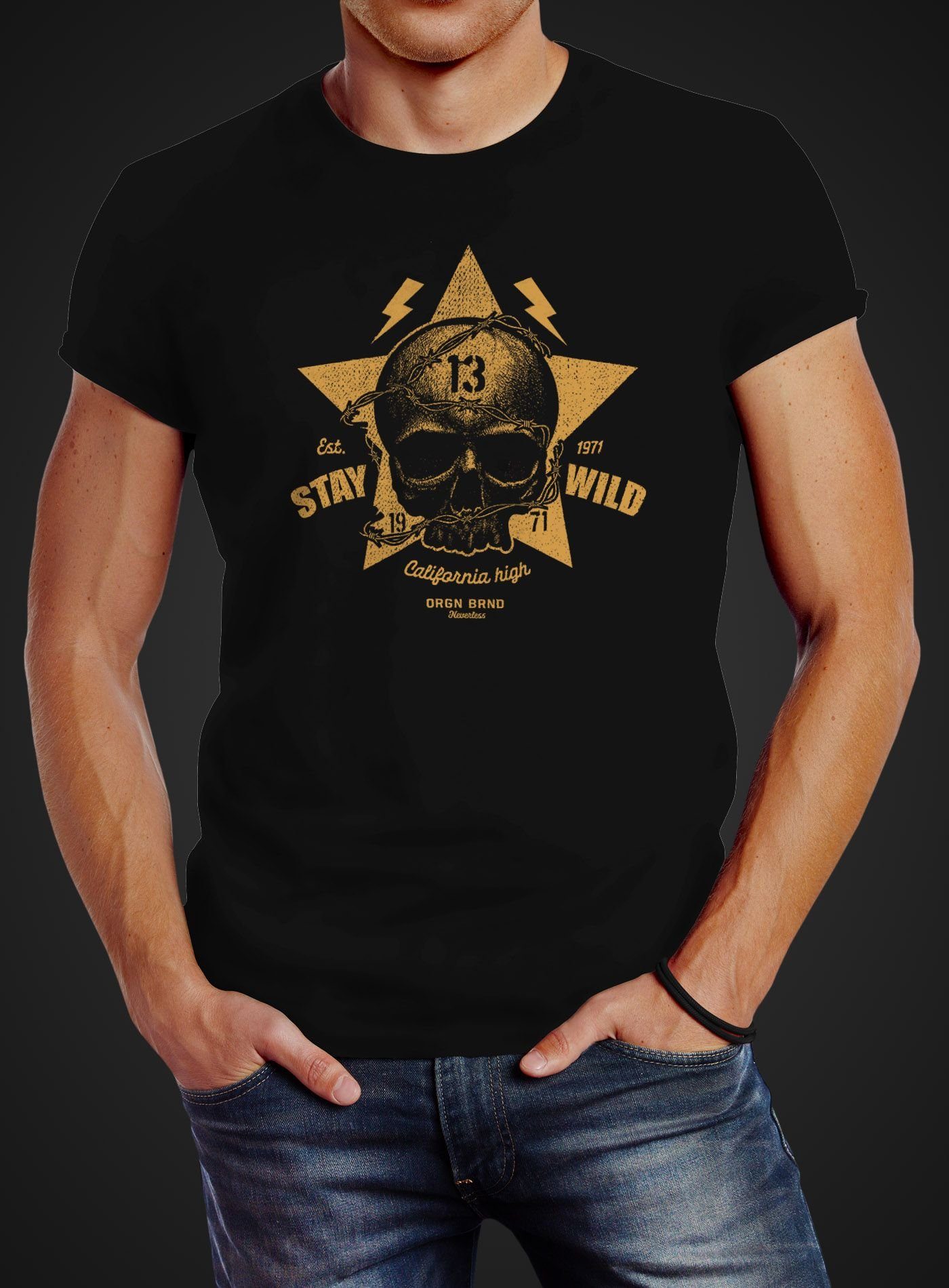 Neverless Print-Shirt Herren T-Shirt Printshirt Skull Totenkopf Motiv Stay günstig online kaufen