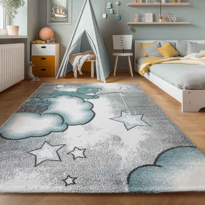 Teppich Bär Design, SIMPEX24, Läufer, Höhe: 11 mm, Kinderteppich Bär-Design Blau Baby Teppich Kinderzimmer Pflegeleicht