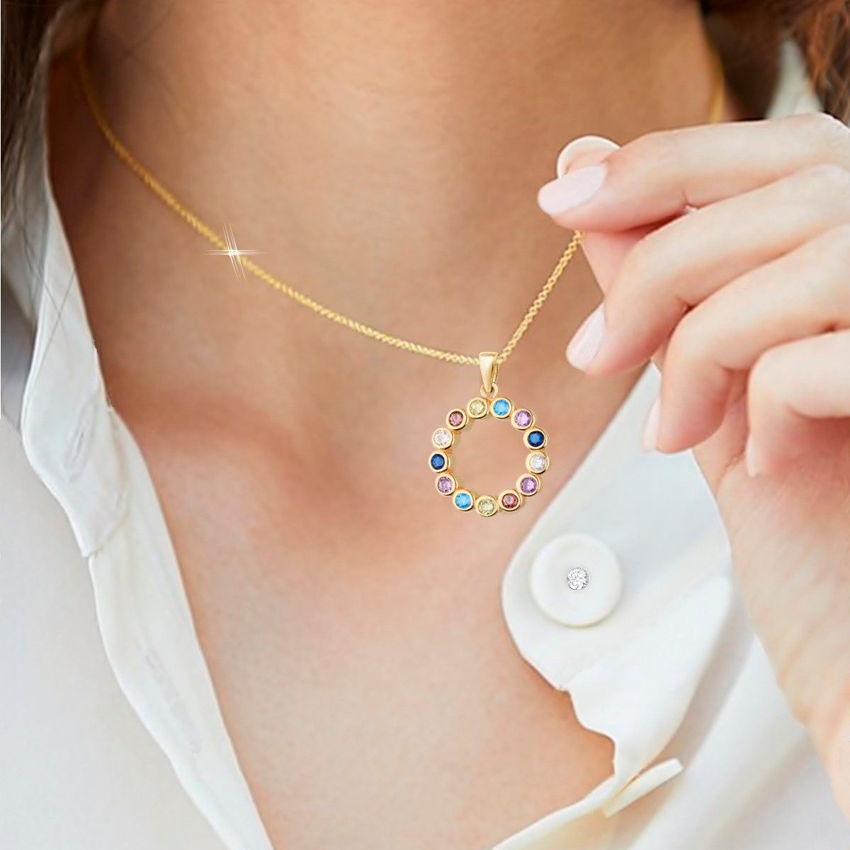 Goldene Hufeisen Kettenanhänger Gold Runde Kreis 18K vergoldet mit Bunte Zi günstig online kaufen