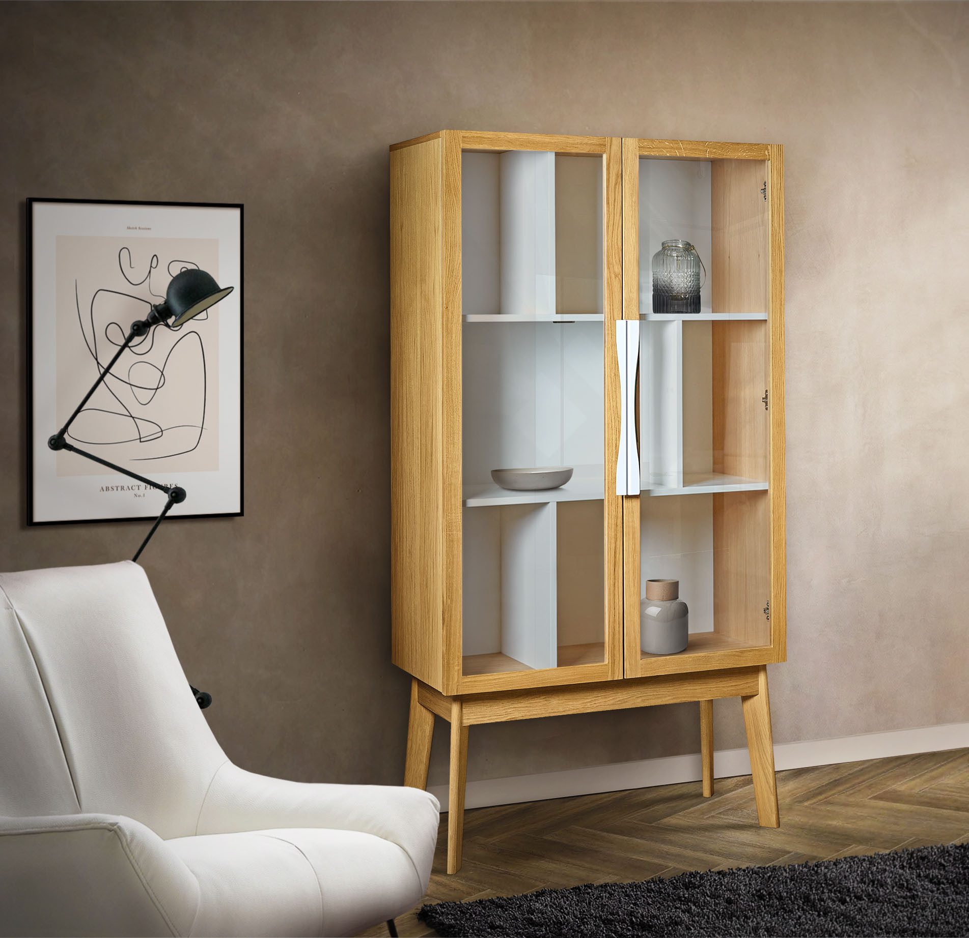 Woodman Bücherregal Hilla, Breite 88 cm, Türen mit Glaseinsätzen, Holzfurnier aus Eiche, FSC®