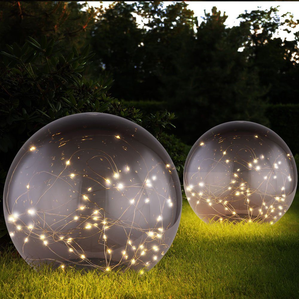 GLOBO LIGHTING LED Solarleuchte, LED-Leuchtmittel fest verbaut, Warmweiß, 2x LED Solar Außen Steh Tisch Leuchten Terrassen Lichterkette