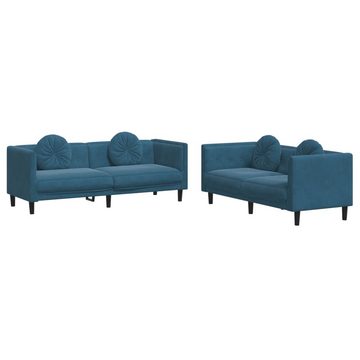 vidaXL Sofa 2-tlg. Sofagarnitur mit Kissen Blau Samt