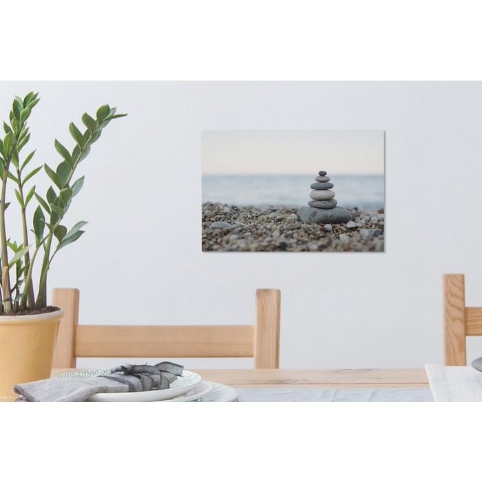 OneMillionCanvasses® Leinwandbild Strand - Steine - Grau (1 St) Wandbild Leinwandbilder Aufhängefertig Wanddeko