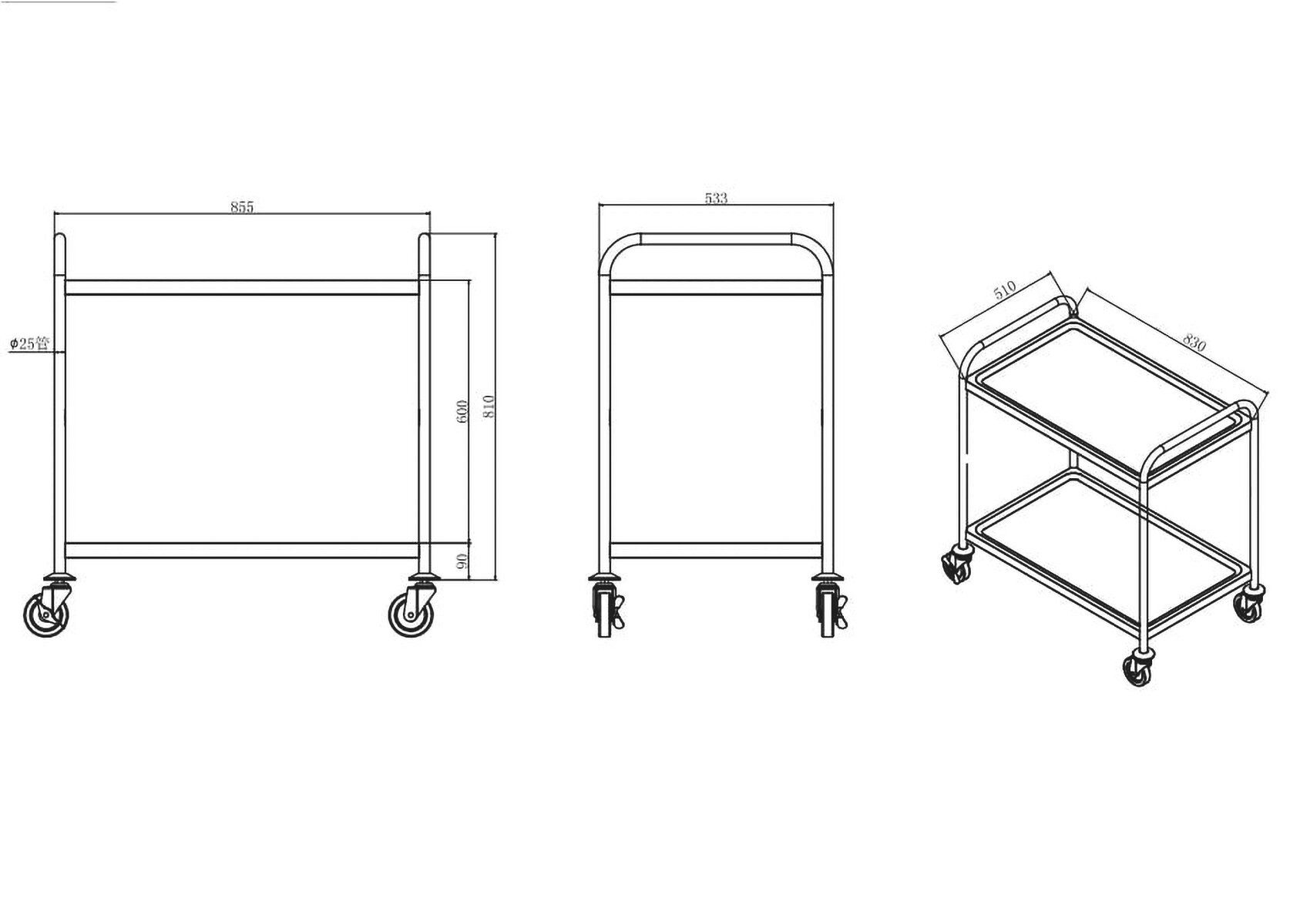 GastroHero Tischwagen Servierwagen Edelstahl 2 Etagen 86x54 cm Transportwagen Küche