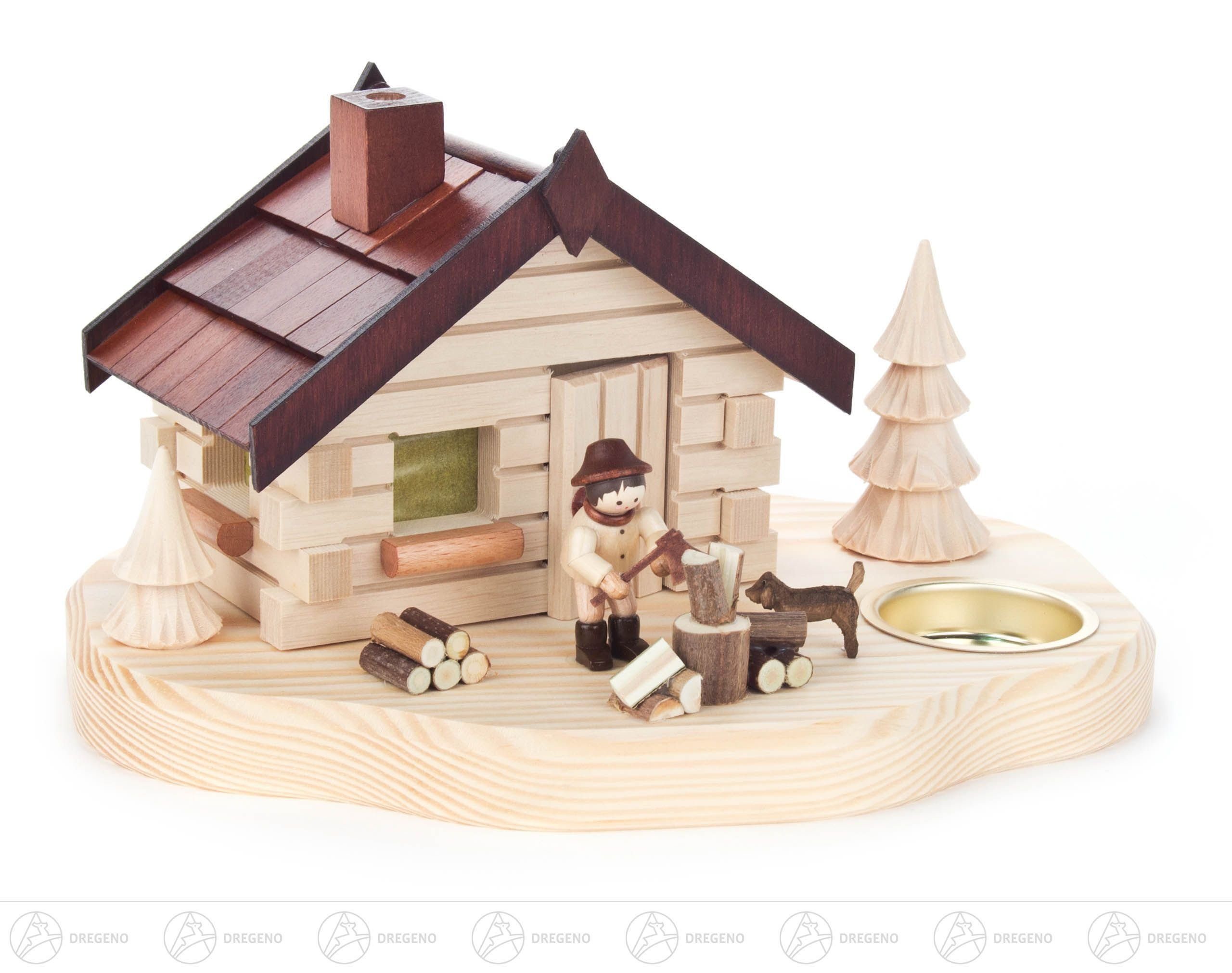 Dregeno Erzgebirge Räucherofen Räuchermann Räucherhaus mit Holzhacker, für Teelicht Breite x Höhe x