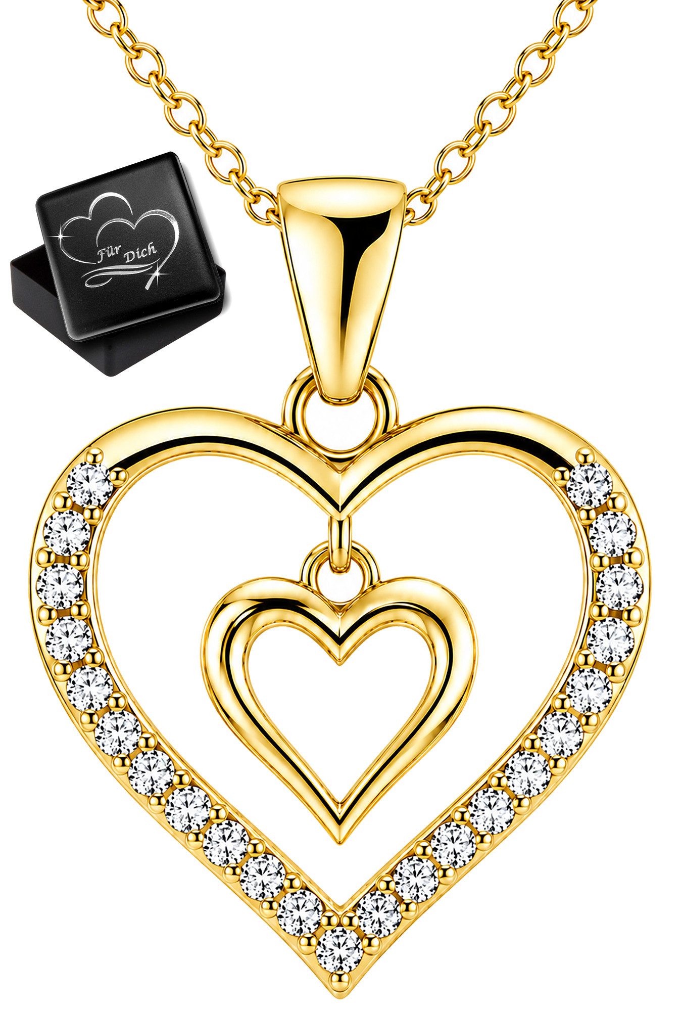 Limana Herzkette Damen Kette mit Anhänger bewegliches Herz 925 Silber Zirkonia (Geschenk für Freundin inkl. Schmuckdose), Geburtstag Jahrestag Hochzeitstag Weihnachten Muttertag Valentinstag