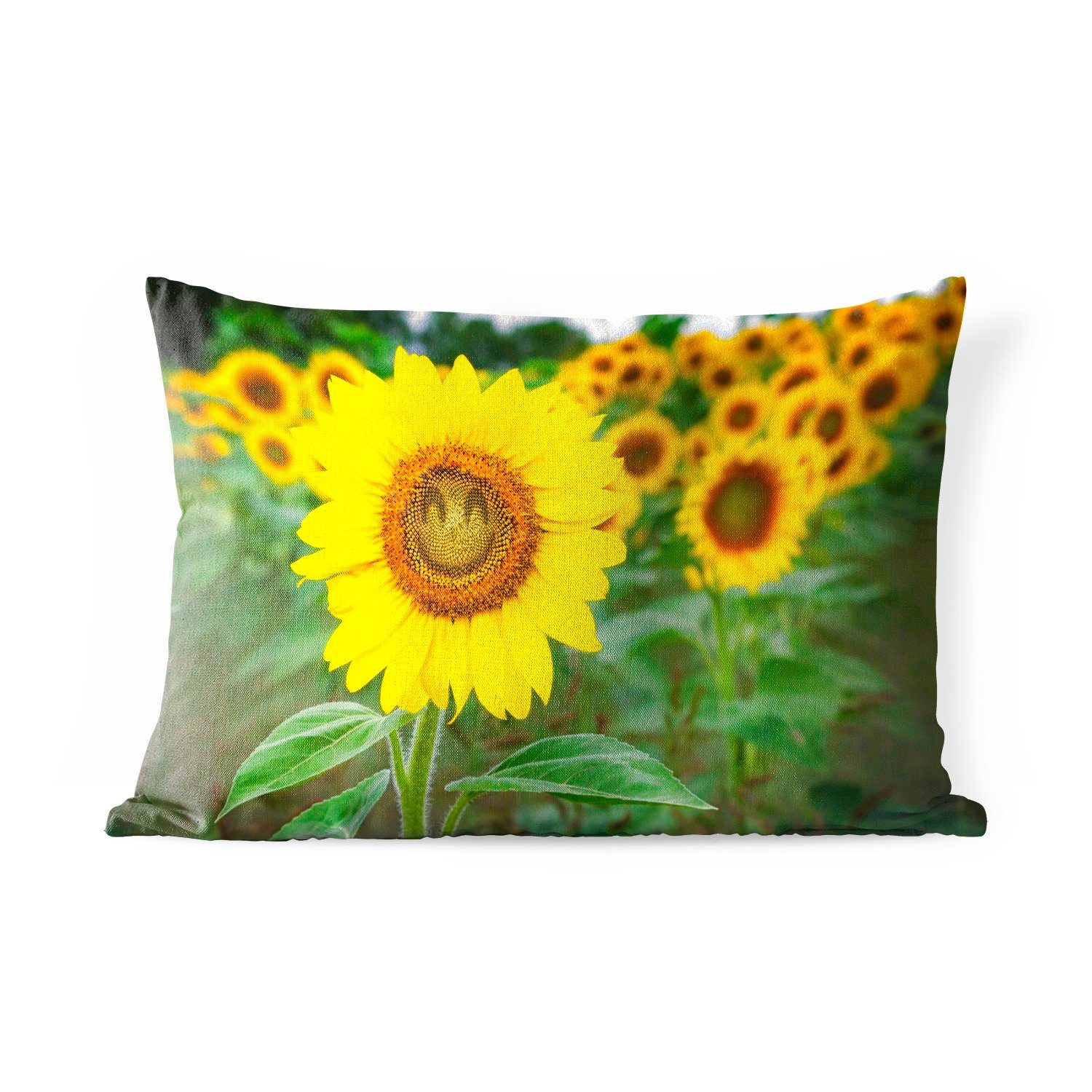 Dekokissen Sonnenblume Kissenhülle MuchoWow Blumen Outdoor-Dekorationskissen, - Dekokissenbezug, Blatt, - Polyester,