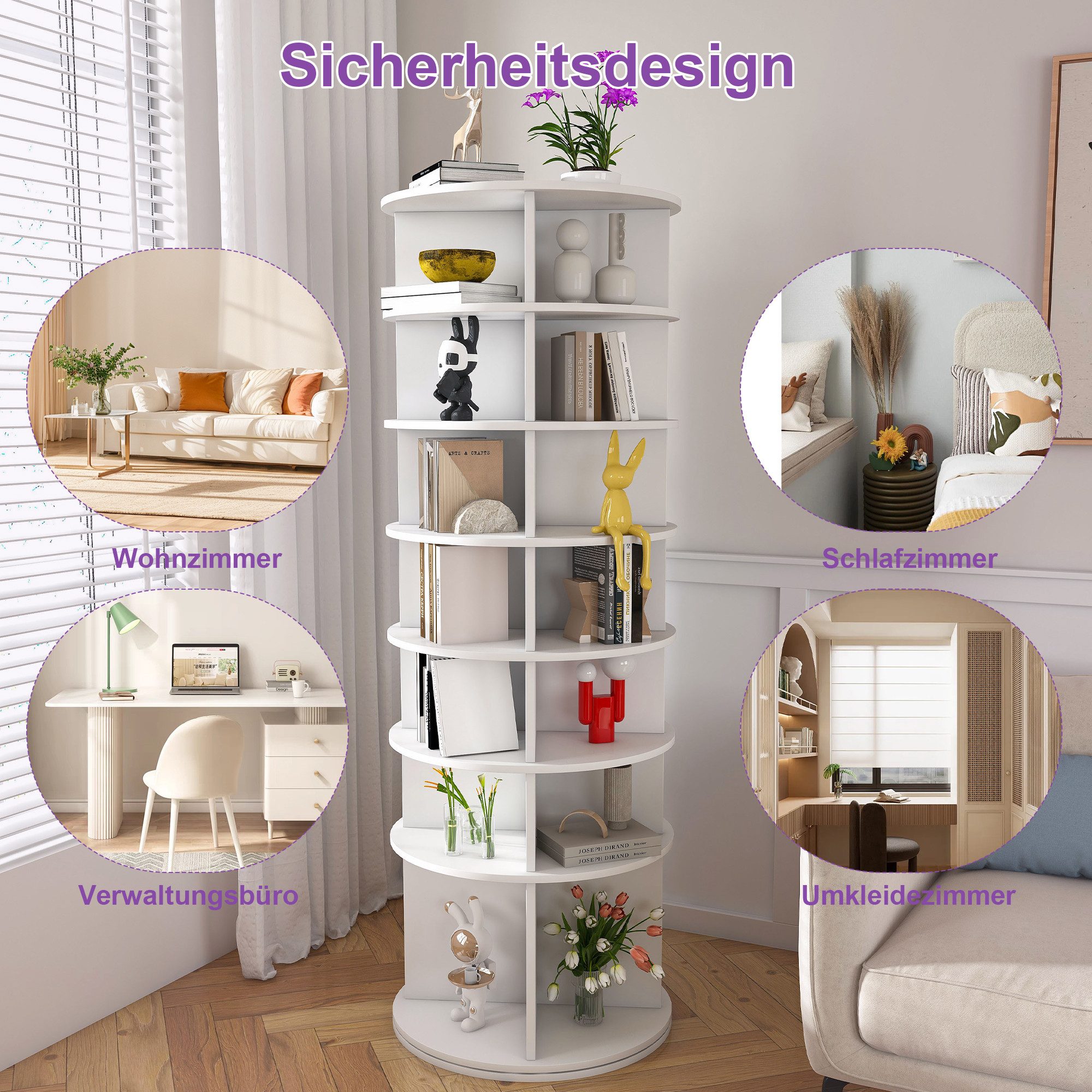 MC Star Schuhregal Drehbares mit 360° Drehfunktion, freistehend, platzsparend für bis zu 28 Paar Schuhe, Höhenbasis für Stiefel, weiß (60 × 60 × 184 cm), 7 Eben – Bild 3 von 5