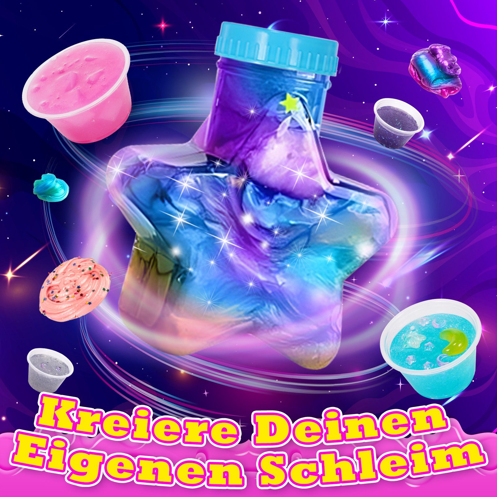 Wootoy Kreativset Experimentierkasten Schleim Bastelset Galaxy Einhorn DIY Slime Kit, (mit Glitzer Perlen und Zubehör zum Kreativen Gestalten, 1-tlg., Schleim-Bastelset in zwei Themenwelten: Galaxie oder Einhorn), Fördert Kreativität Feinmotorik und spielerisches Experimentieren