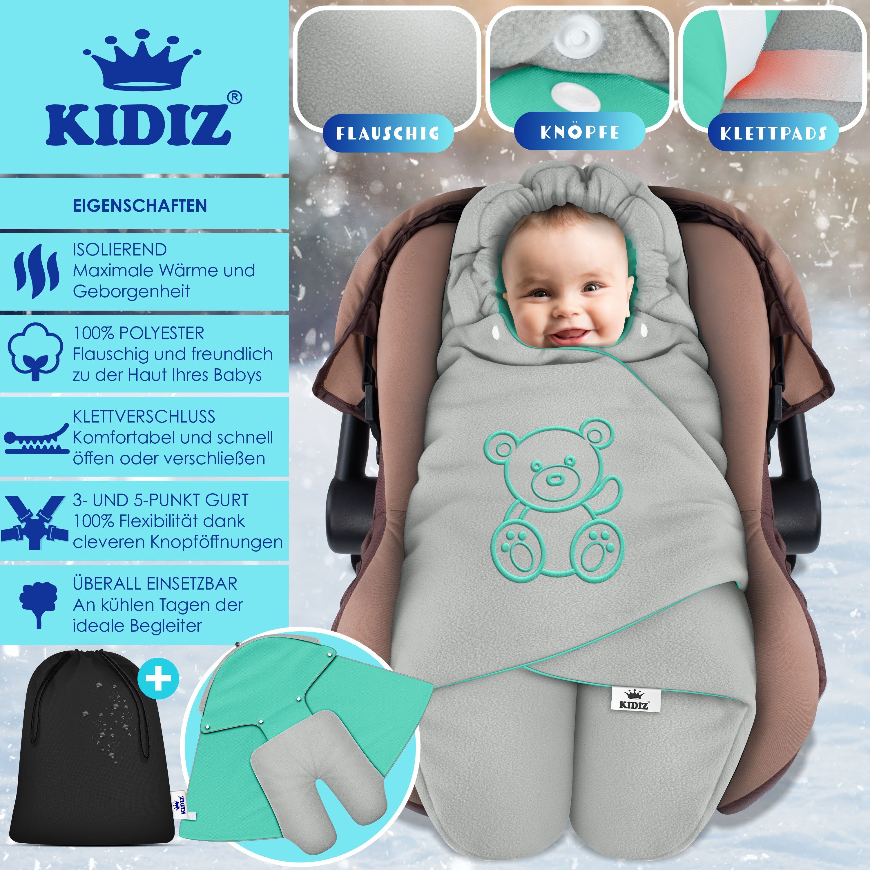 KIDIZ Deckenschlafsack, Baby Einschlagdecke mit Tasche für Winter & Herbst Babydecke Fußsack