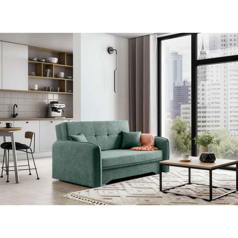 Home Collective Sofa 2-Sitzer Sofa Dreisitzer Schlafsofa, mit 2 Dekokissen und Stauraum, Grün umbaubar zum Bett Doppelbett