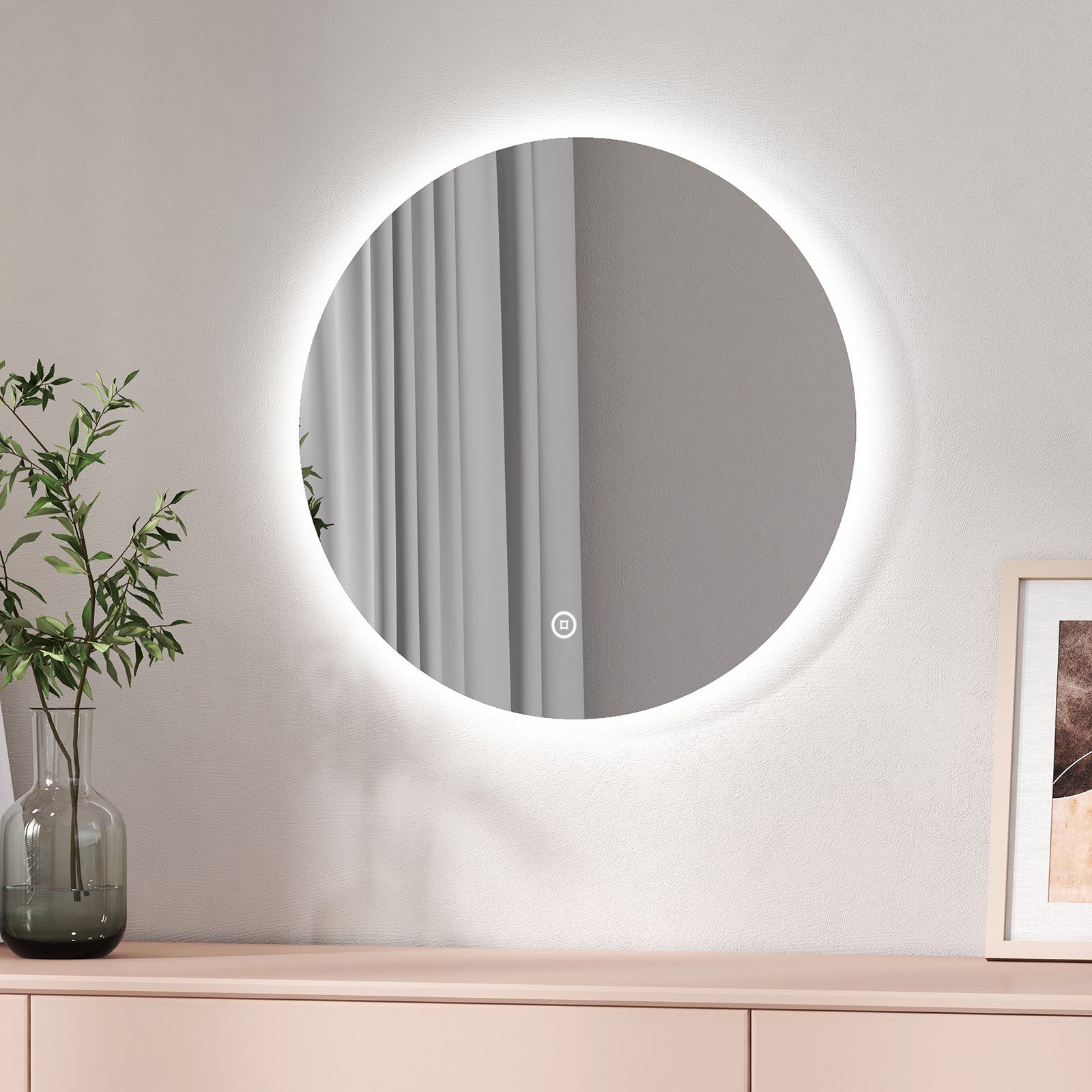 EMKE Badspiegel Badspiegel Rund mit Beleuchtung LED Badezimmerspiegel Wandspiegel, 3 Farben des Lichts, Dimmbar, Intelligenter Touchschalter