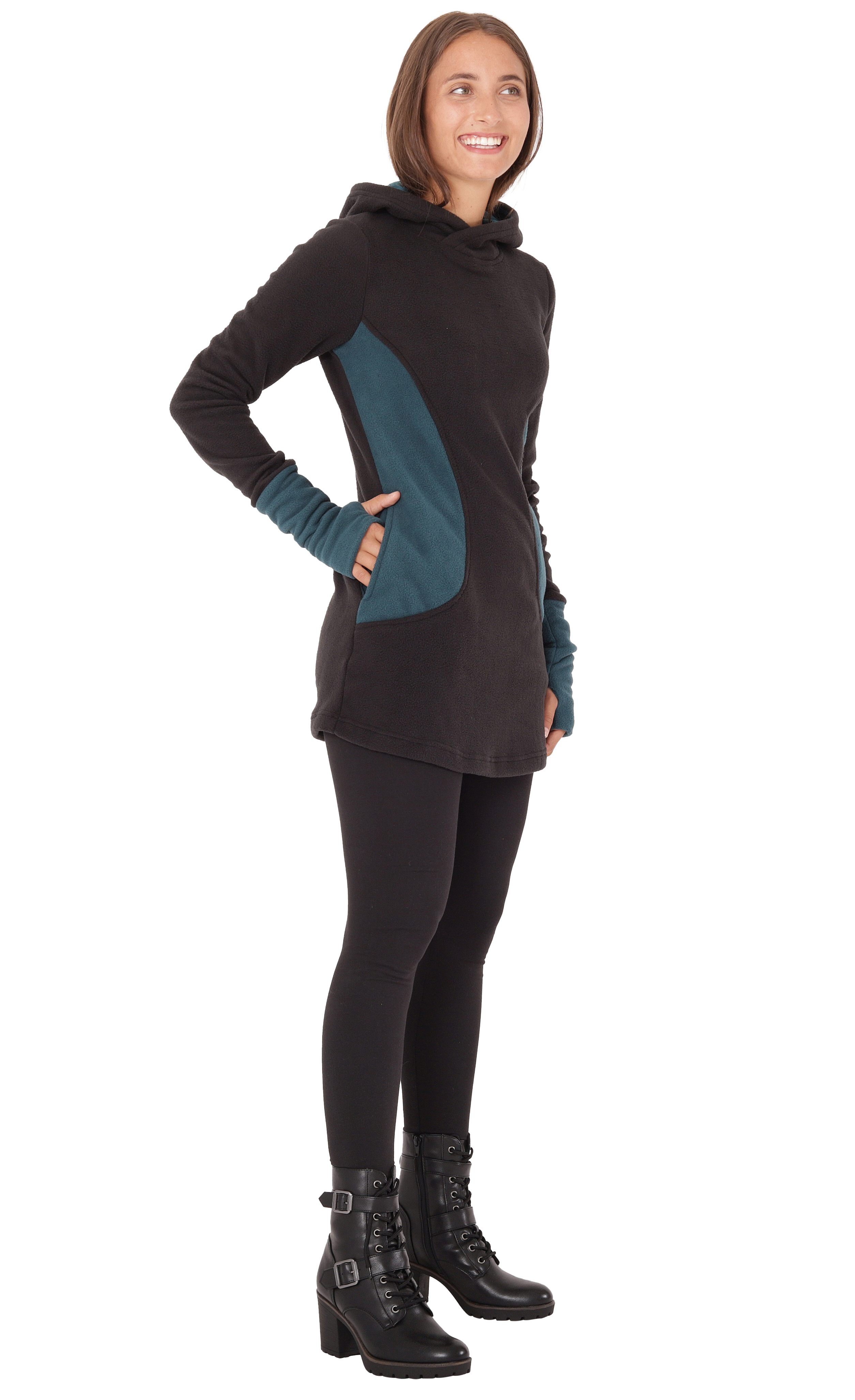 PUREWONDER Pullover und Kleid Fleece Blau dr12 Taschen Kapuzenpullover mit Kapuze und