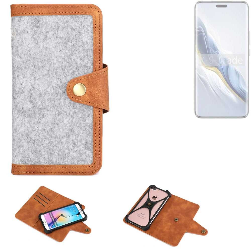 K-S-Trade Handyhülle für Honor Magic6 Pro, Handyhülle Schutzhülle Filz-Hülle Kunst-Leder hellgrau braun