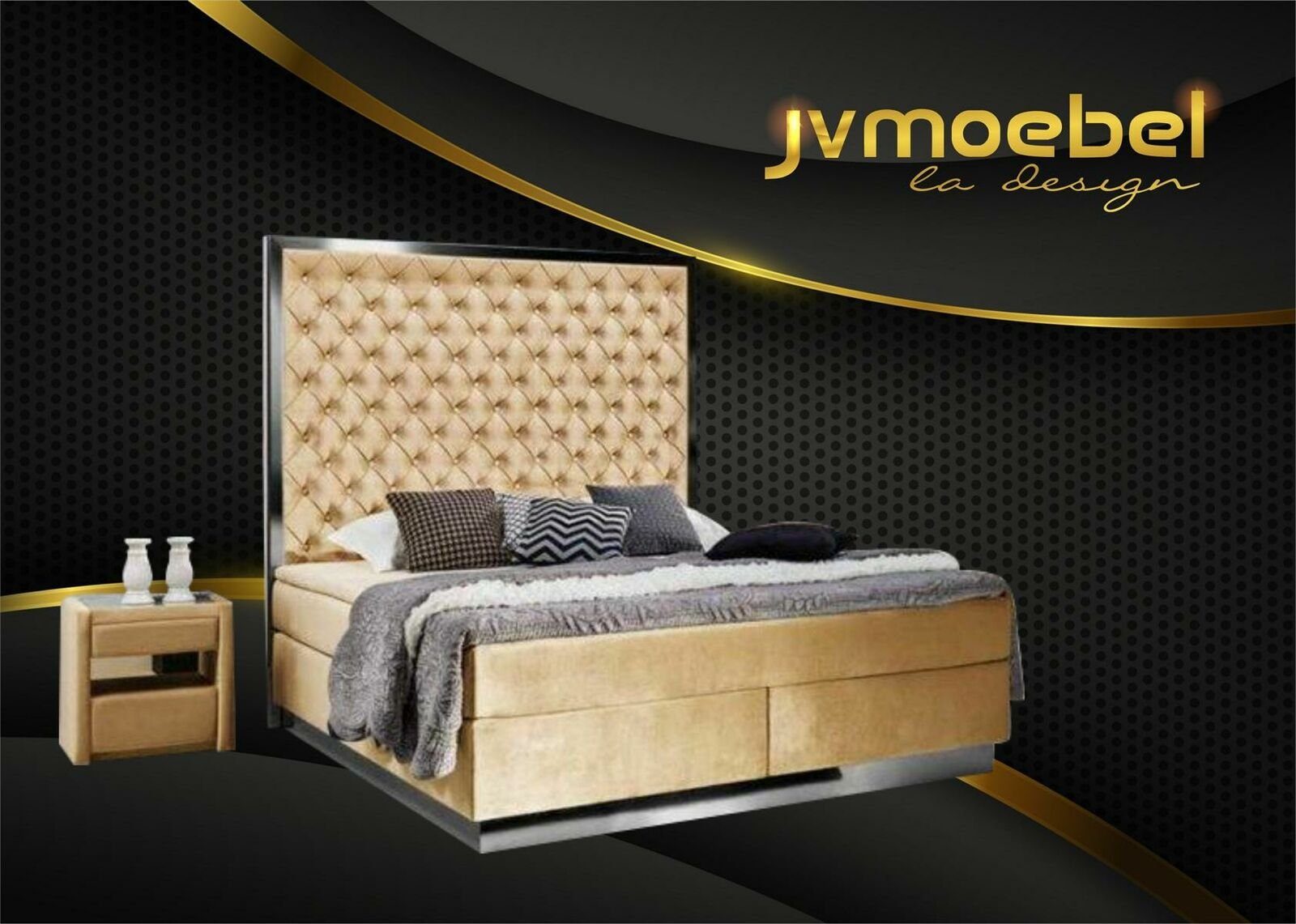 JVmoebel Bett, Luxus Schlafzimmer Bett Betten Beige Möbel Boxspring Design Komplettes