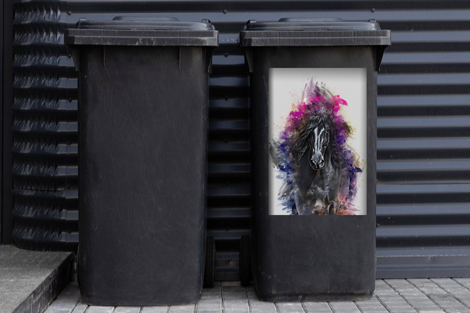 - St), Wandsticker Pferd (1 MuchoWow Farben Abfalbehälter - Sticker, Mülltonne, Container, Mülleimer-aufkleber, Schwarz