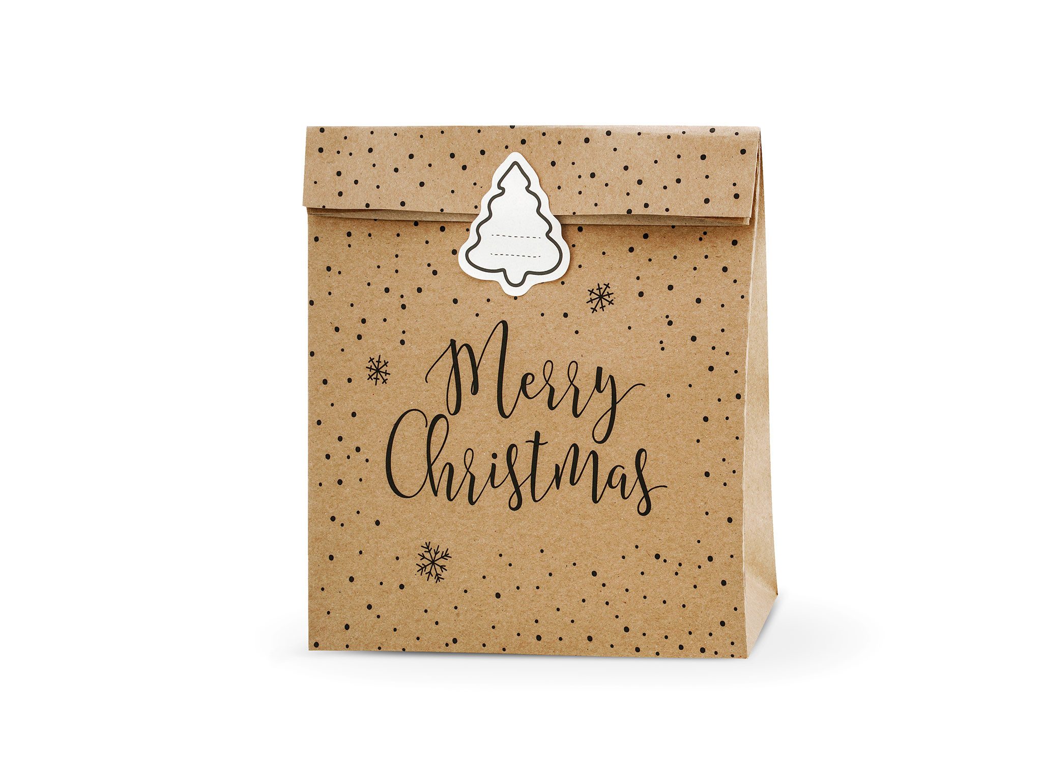 partydeco Aufbewahrungstasche, Geschenktüten 11x25x27cm Merry Christmas 3er Set Natur Braun