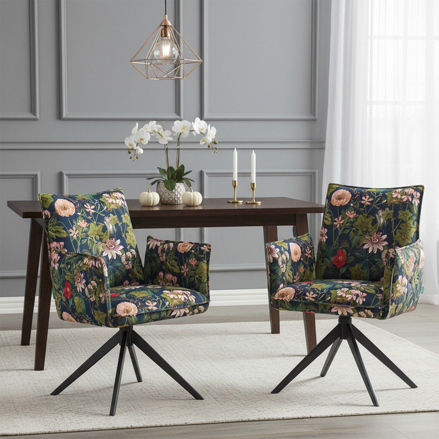 DUBI Möbel Polsterstuhl Mika-Nina (2 St), Federkern, pulverbeschichtet, 360° drehbar im 2er-Set