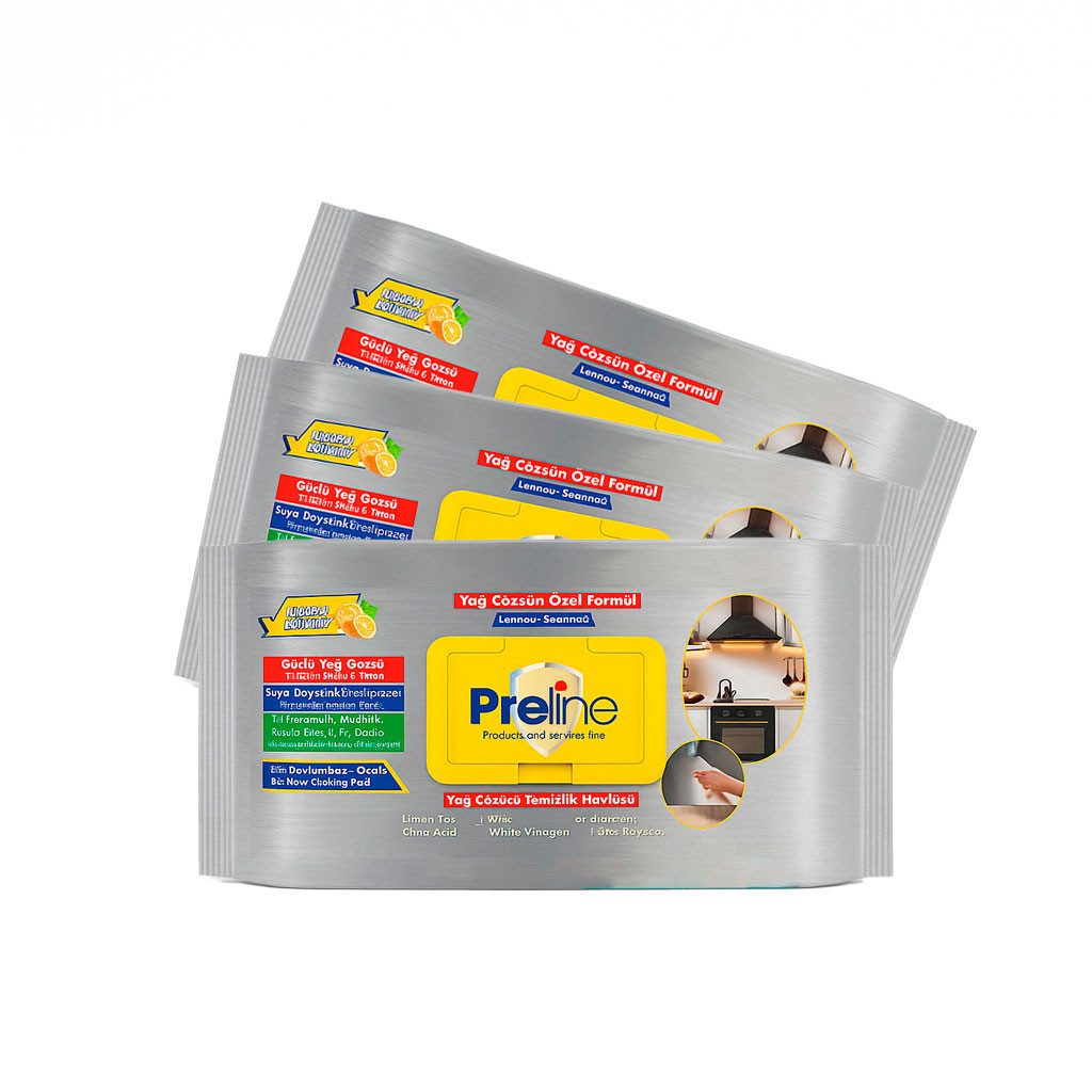 Preline Fettlöser Reinigungstücher, XL Starke & Große Tücher, Mit Weißem Essig Reinigungstücher (Packung, 3-tlg., 60 Stück)