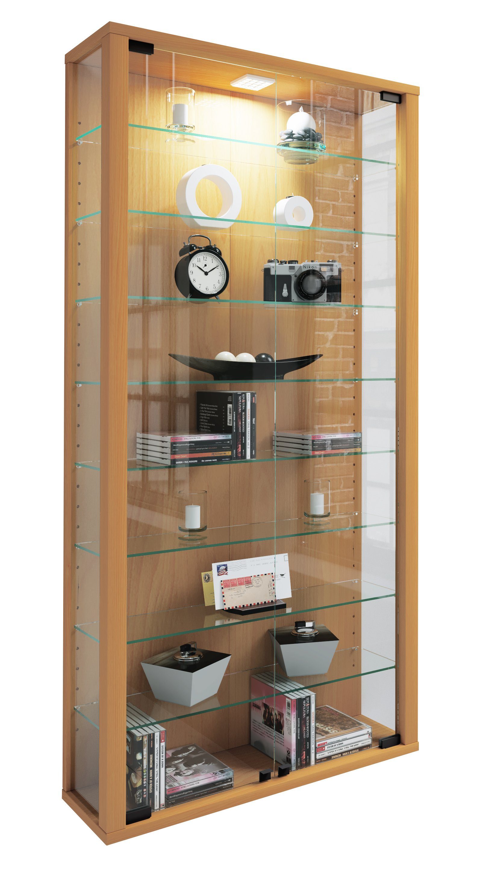 VCM Standvitrine Holz Glas Stand Vitrine Sammelvitrine Lumo Maxi