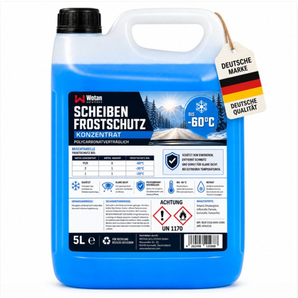 Wotan Solutions Scheibenfrostschutz KONZENTRAT bis -60 °C Scheibenwischwasser 5 L Frostschutz, bis -60 °C, 5 l, 1 St., Frostschutz bis -60 °C (als konzentrat gemischt nach Bedarf)