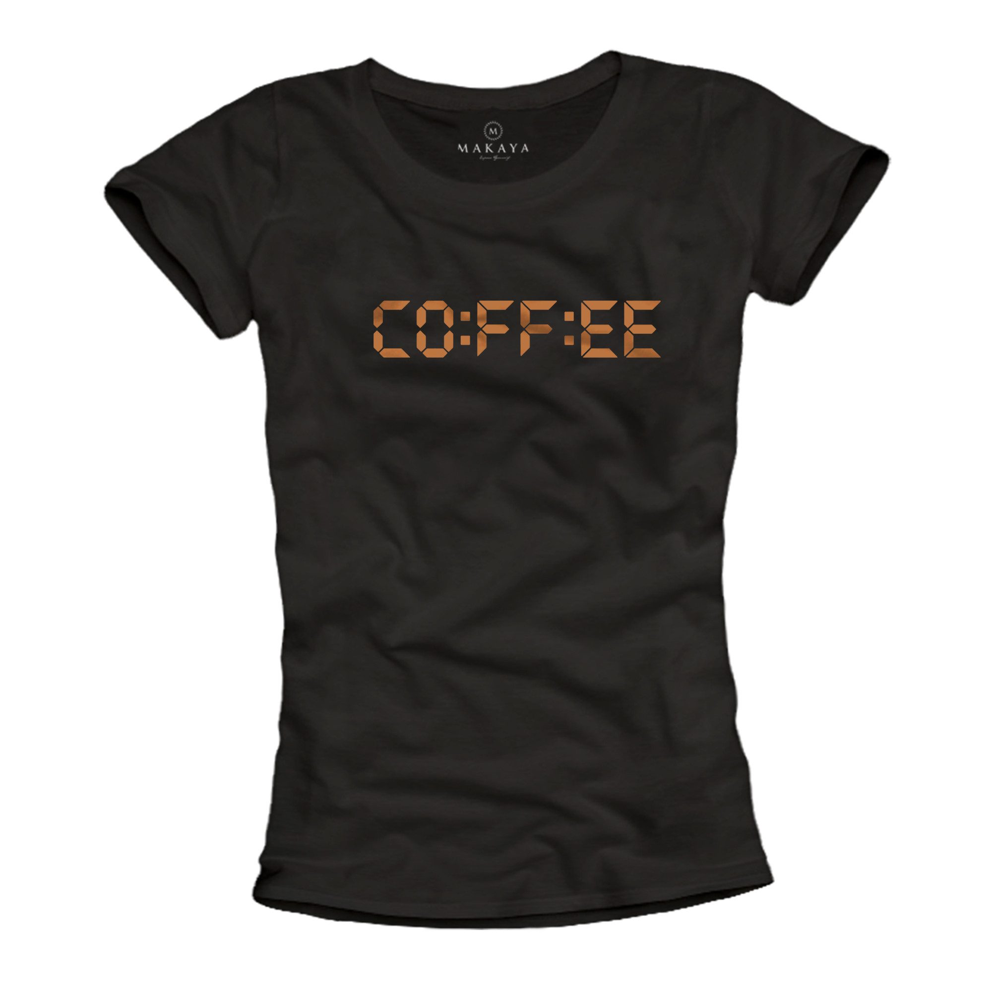 MAKAYA T-Shirt Schwarzes Damen Print Top – Kaffee Motiv für Barista & Café günstig online kaufen