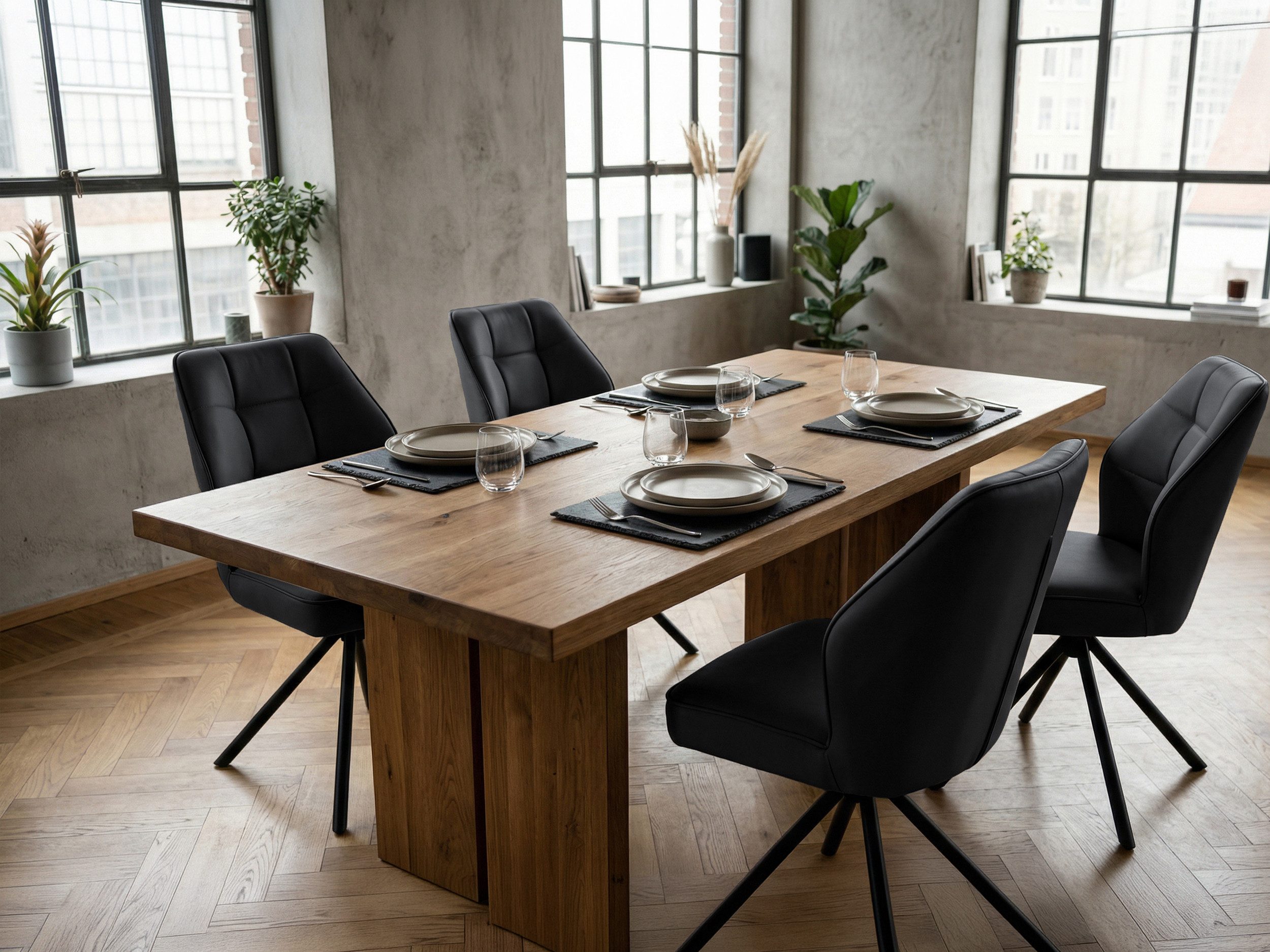 Massivart® Polsterstuhl Echtleder drehbar 360 Grad / Esszimmerstuhl »BRAGA«, mit Nivellierung · Metallgestell schwarz pulverbeschichtet