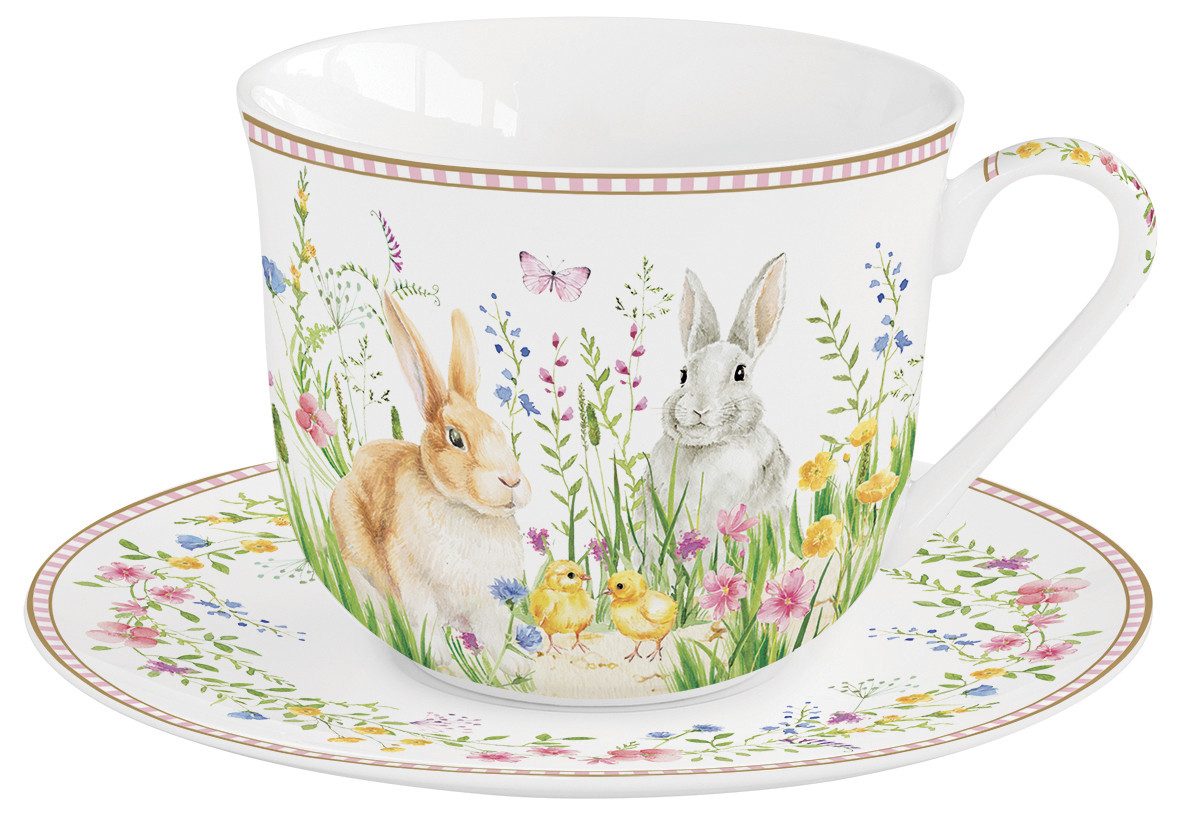 EasyLife Untertasse Happy Easter, Spülmaschinengeeignet, Mehrfarbig, Motiv: Hasen