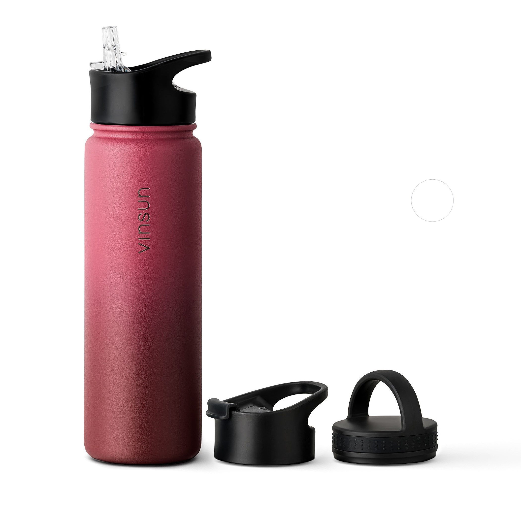 Vinsun Isolierflasche Edelstahl Trinkflasche 750ml, 3 Deckel, auslaufsicher, doppelwandig, 3 Deckel - Strohhalm, Trinköffnung, Schraubverschluss