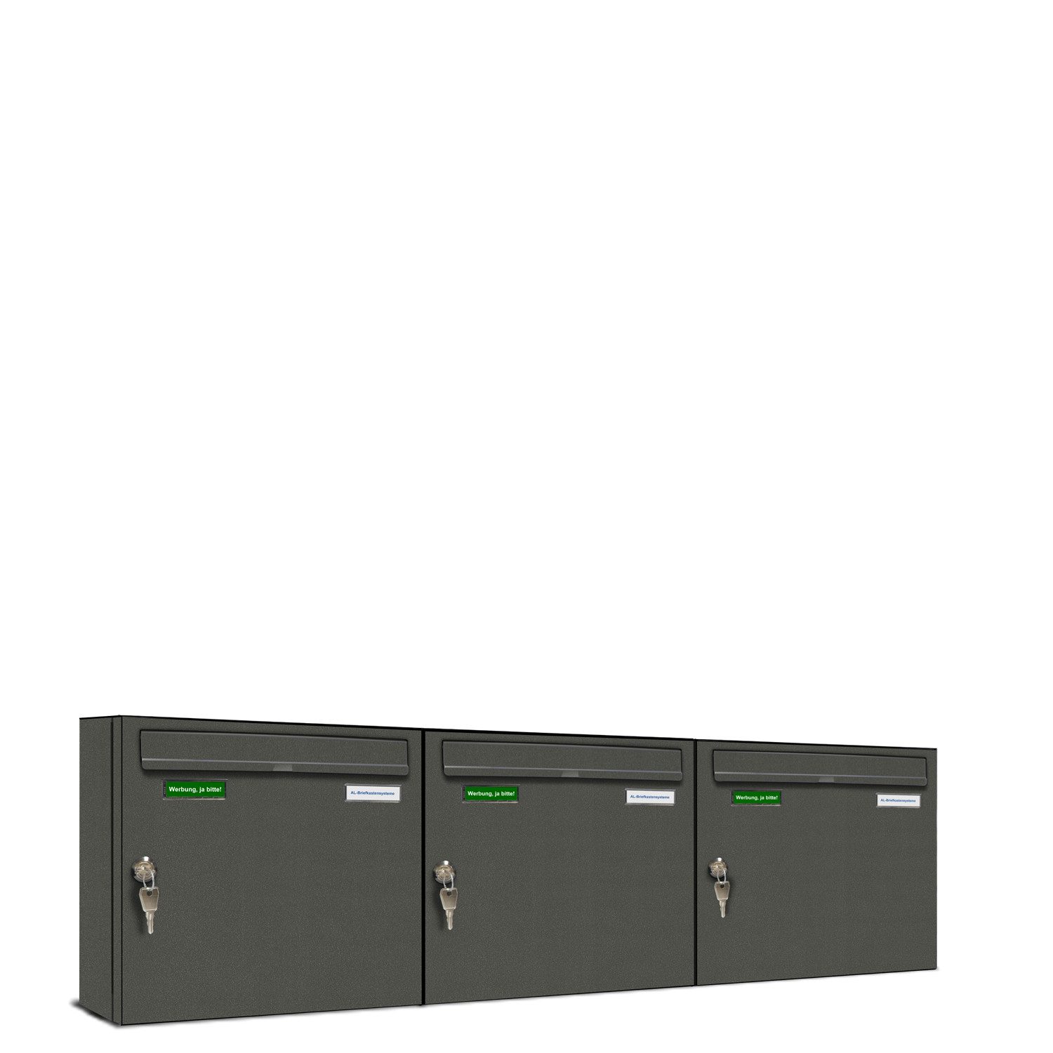 AL Briefkastensysteme Wandbriefkasten 3 Fach Basic Briefkasten A4 DB Farbe 703 Eisenglimmer Grau wetterfest