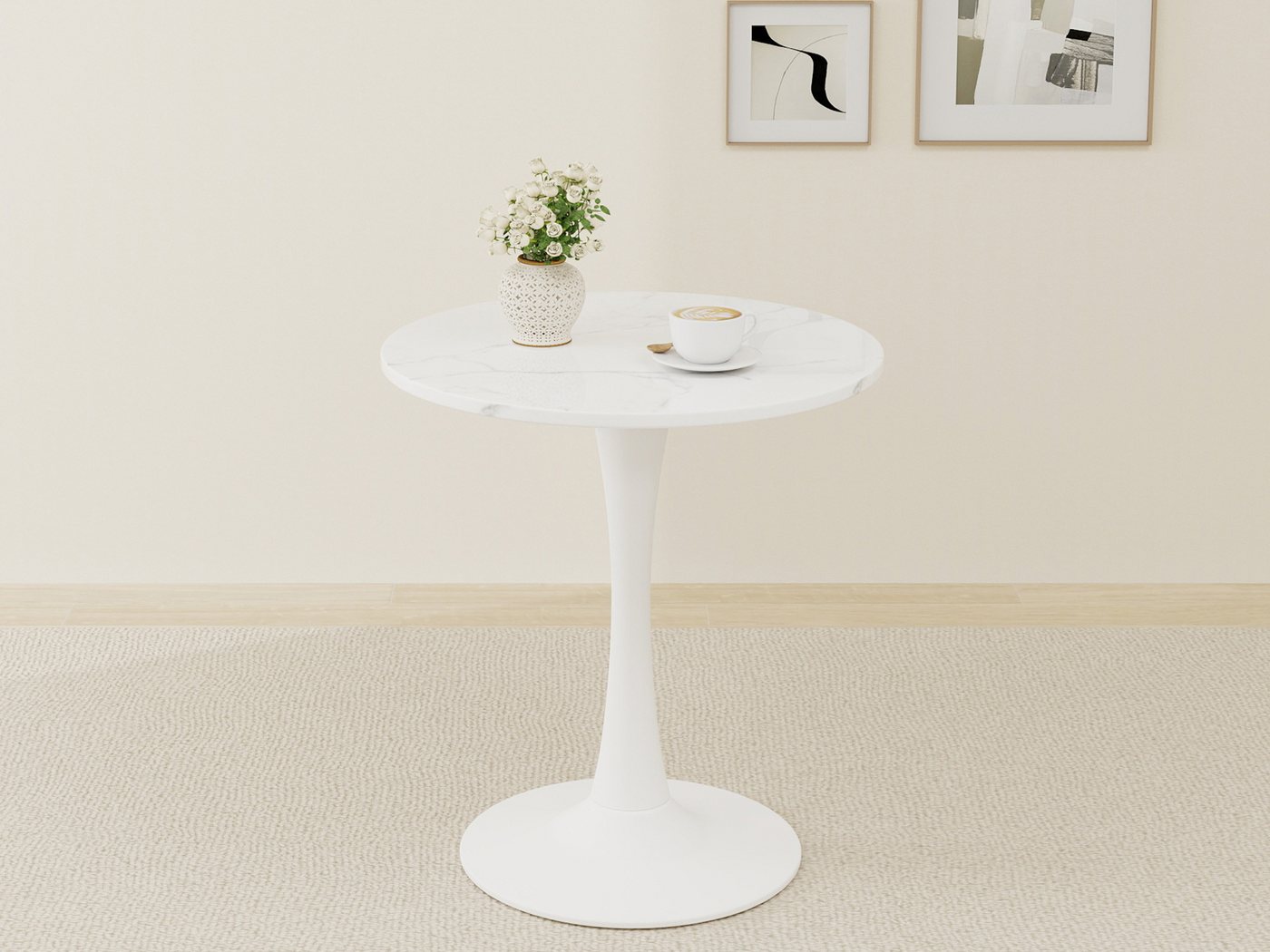 GLP Esstisch Runder Esstisch mit Sinterstein Tischplatte in Marmoroptik, 70 cm Ø (Gestell aus Metall, kratzfest und hitzebeständig), für kleine Räume und Apartments