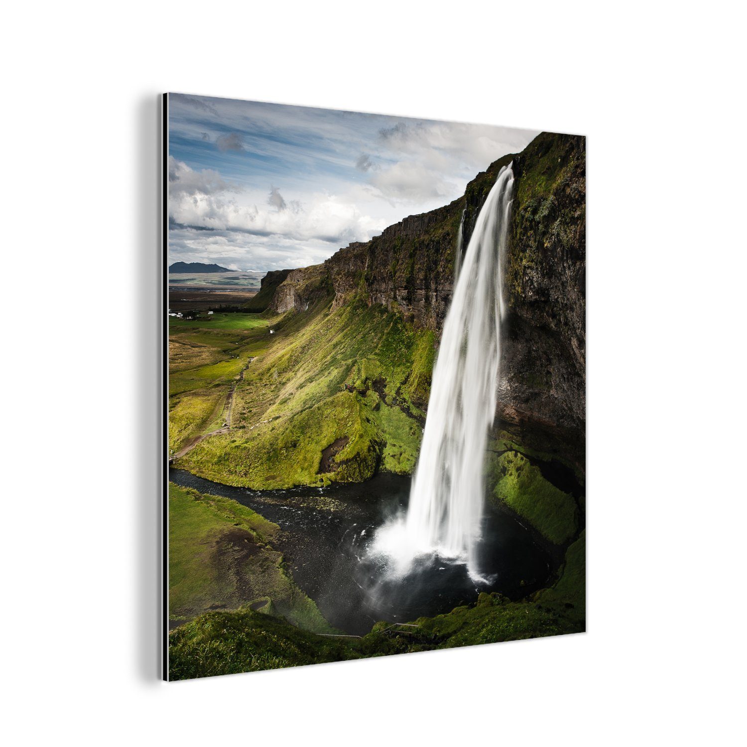 MuchoWow Metallbild Wasserfall - Berg - Dschungel, (1 St), Alu-Dibond-Druck, Gemälde aus Metall, Aluminium deko