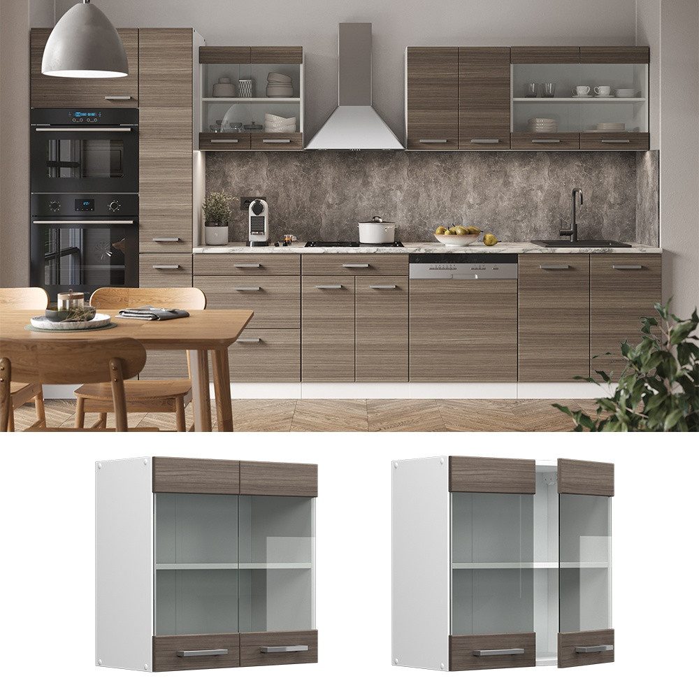 Vicco Glashängeschrank R-Line, Grau/Weiß, 60 cm (1-St)