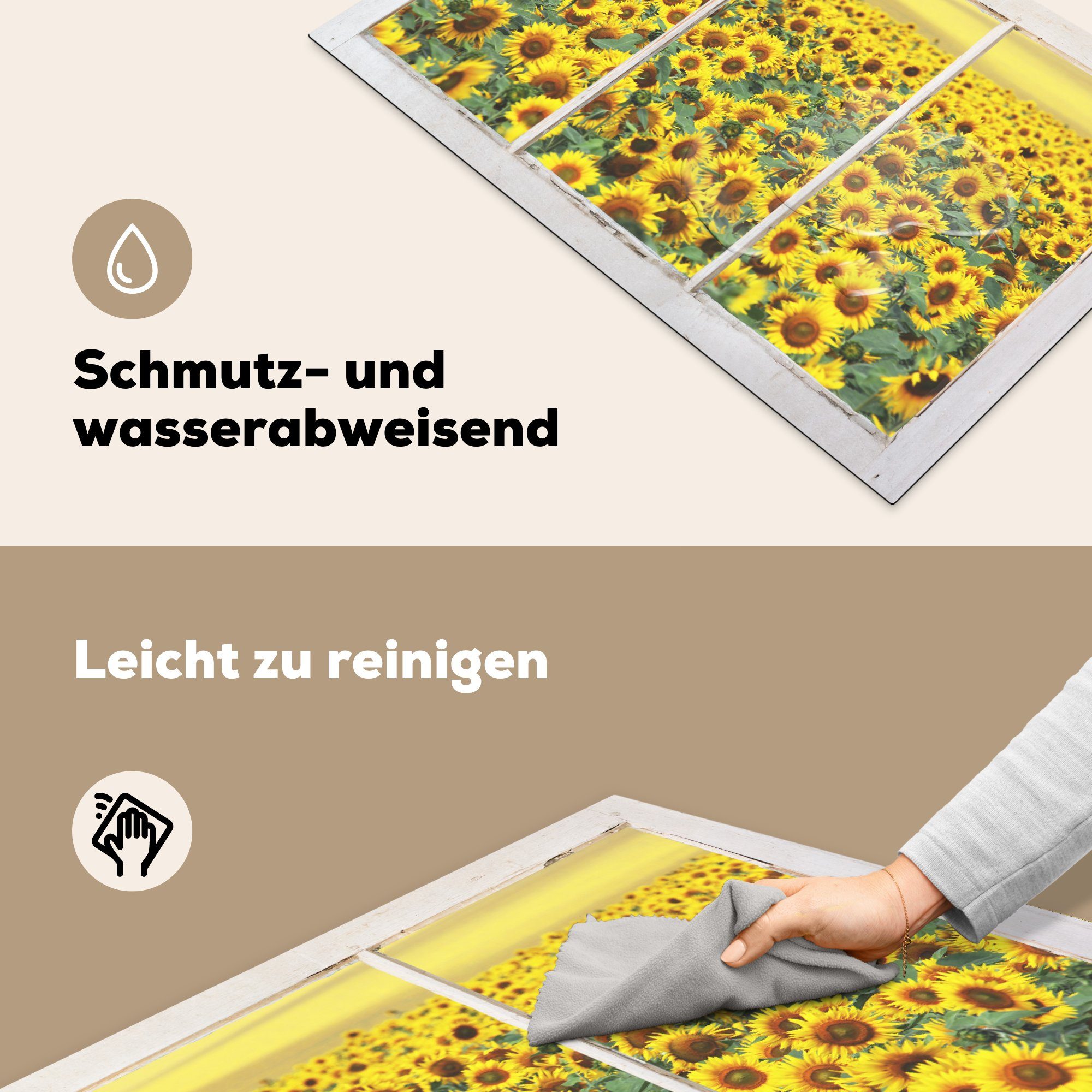 MuchoWow Herdblende-/Abdeckplatte Transparent - Sonnenblume Schutz (1 - 81x52 Induktionskochfeld Ceranfeldabdeckung Gelb, tlg), küche, für die cm, Vinyl