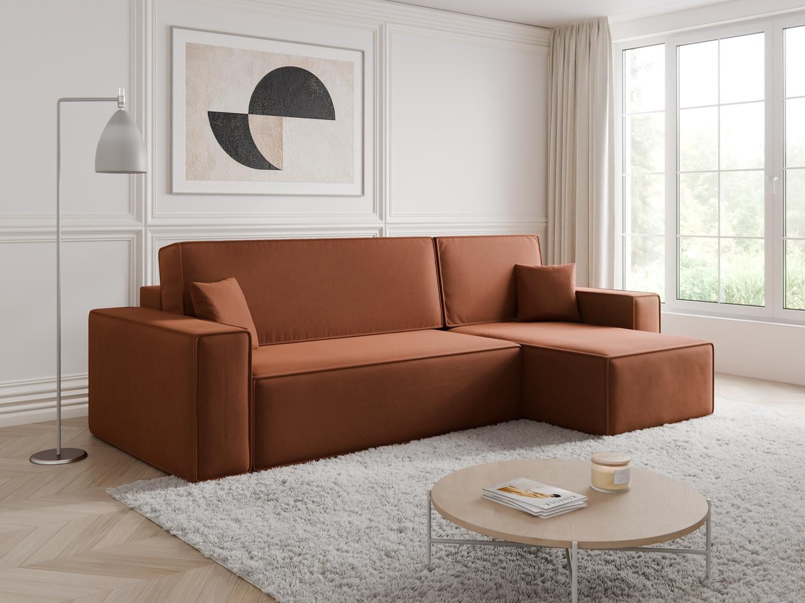Compleo Ecksofa Schlafsofa 244 cm, L-Form, Schlaffunktion mit Bettkasten CARLS, universelle Ottomane