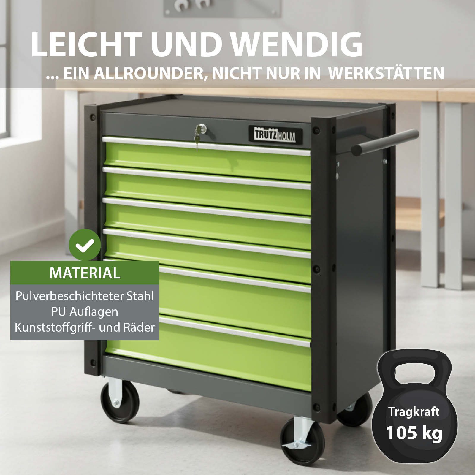 TRUTZHOLM Werkstattwagen Werkzeugwagen Trutzi 6 Schubladen Rollcontainer Werkstattwagen, auf Rollen, 0-tlg. Werkzeugset, 6 Schubladen,78x64cm