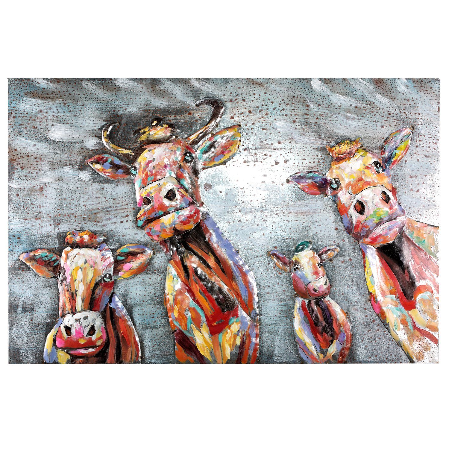 Home4Living Metallbild Wandbild 3D Unikat Relief 120x80cm handgefertigt, Kühe, 3D Effekt