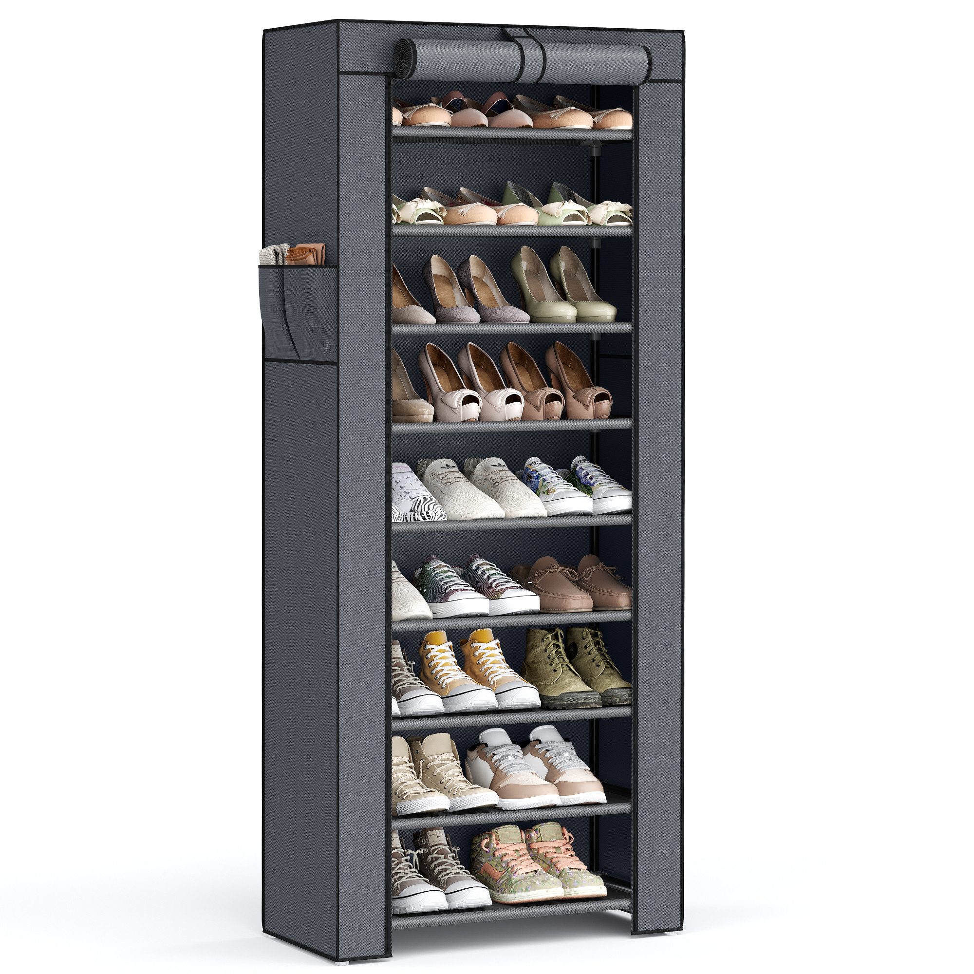 SONGMICS Stoffschrank Schuhschrank mit Ablagen, geräumig, 58x28x160 cm