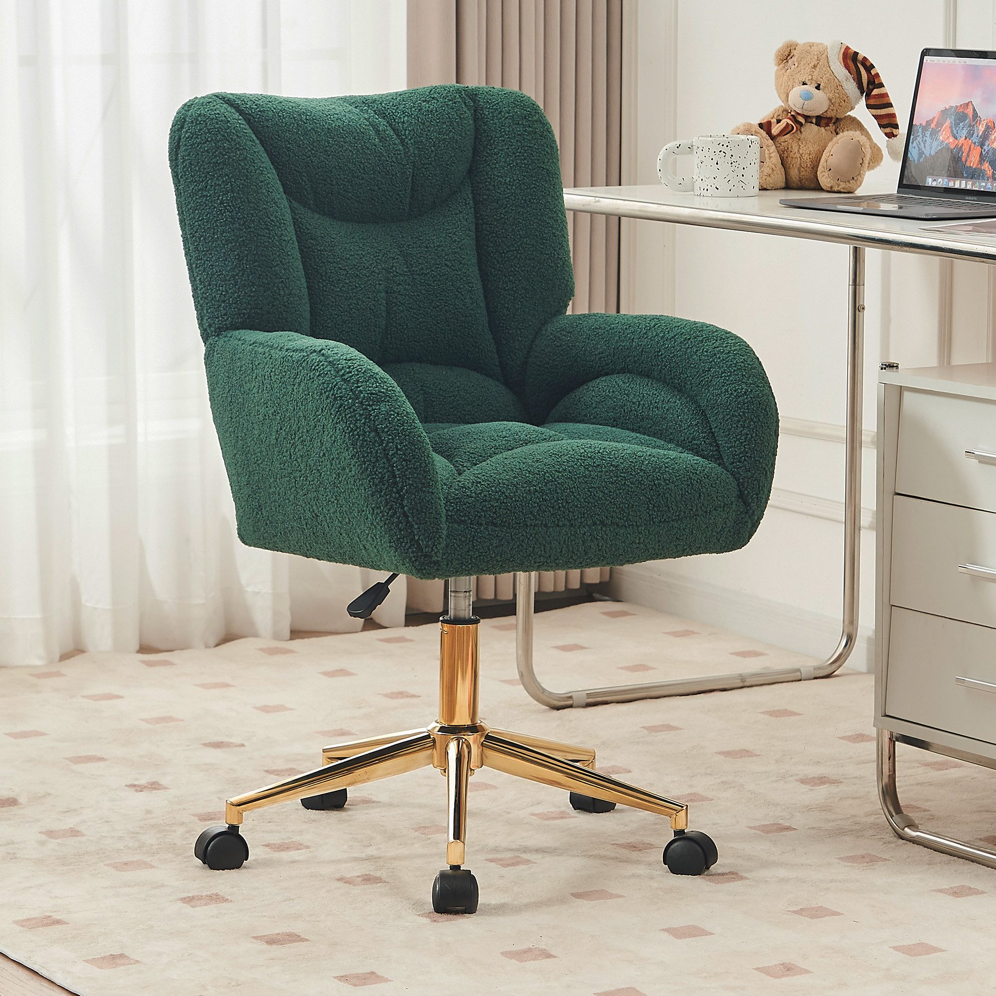 REDOM Stuhl Höhenverstellbarer Drehstuhl (ergonomischer Komfort & weichem Voll-Samt., 1 St), mit goldenen Beinen