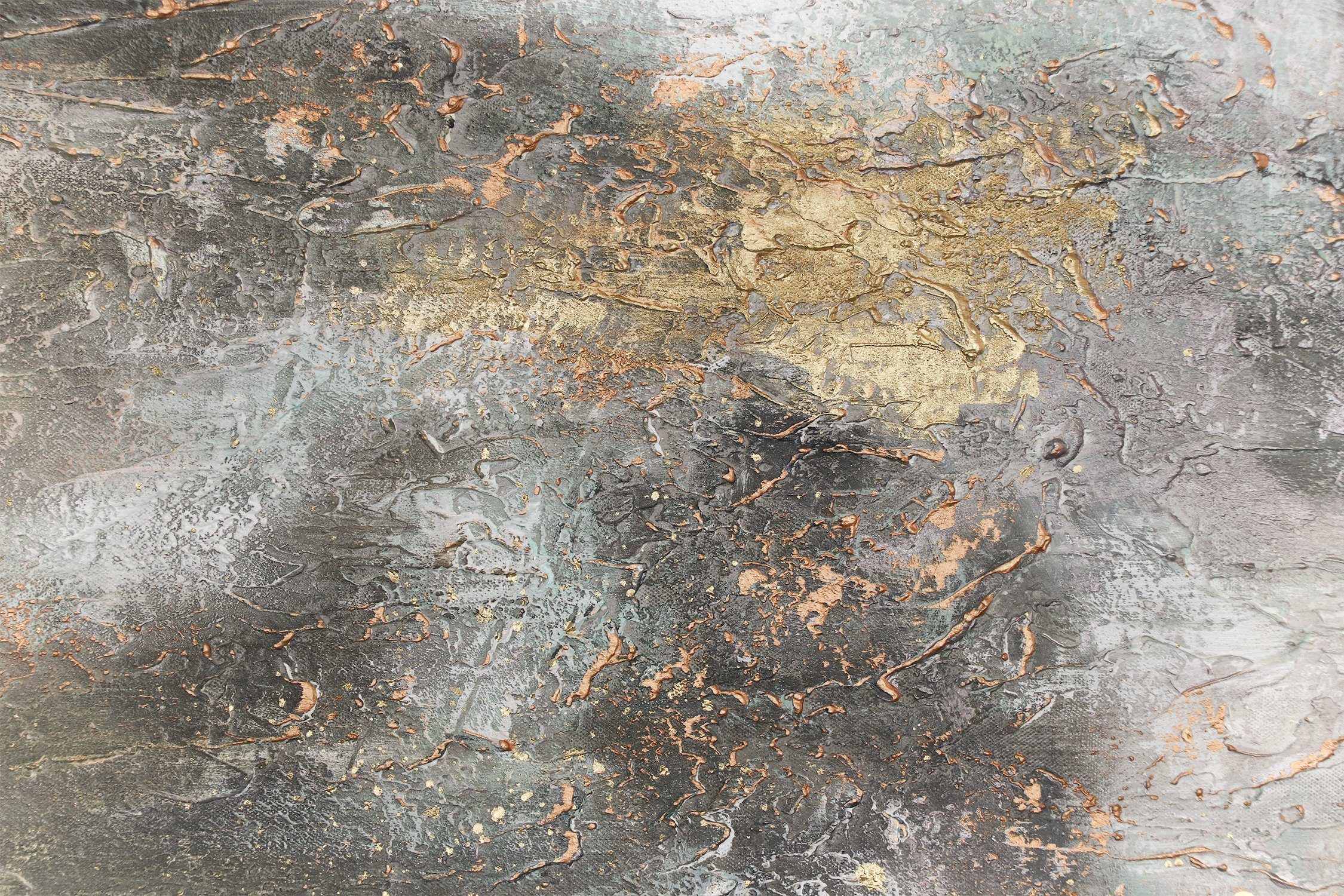YS-Art Gemälde Ruhe vorm Sturm, Abstrakte Bilder, Abstraktes Leinwand Bild Handgemalt Grün Gold Weiß