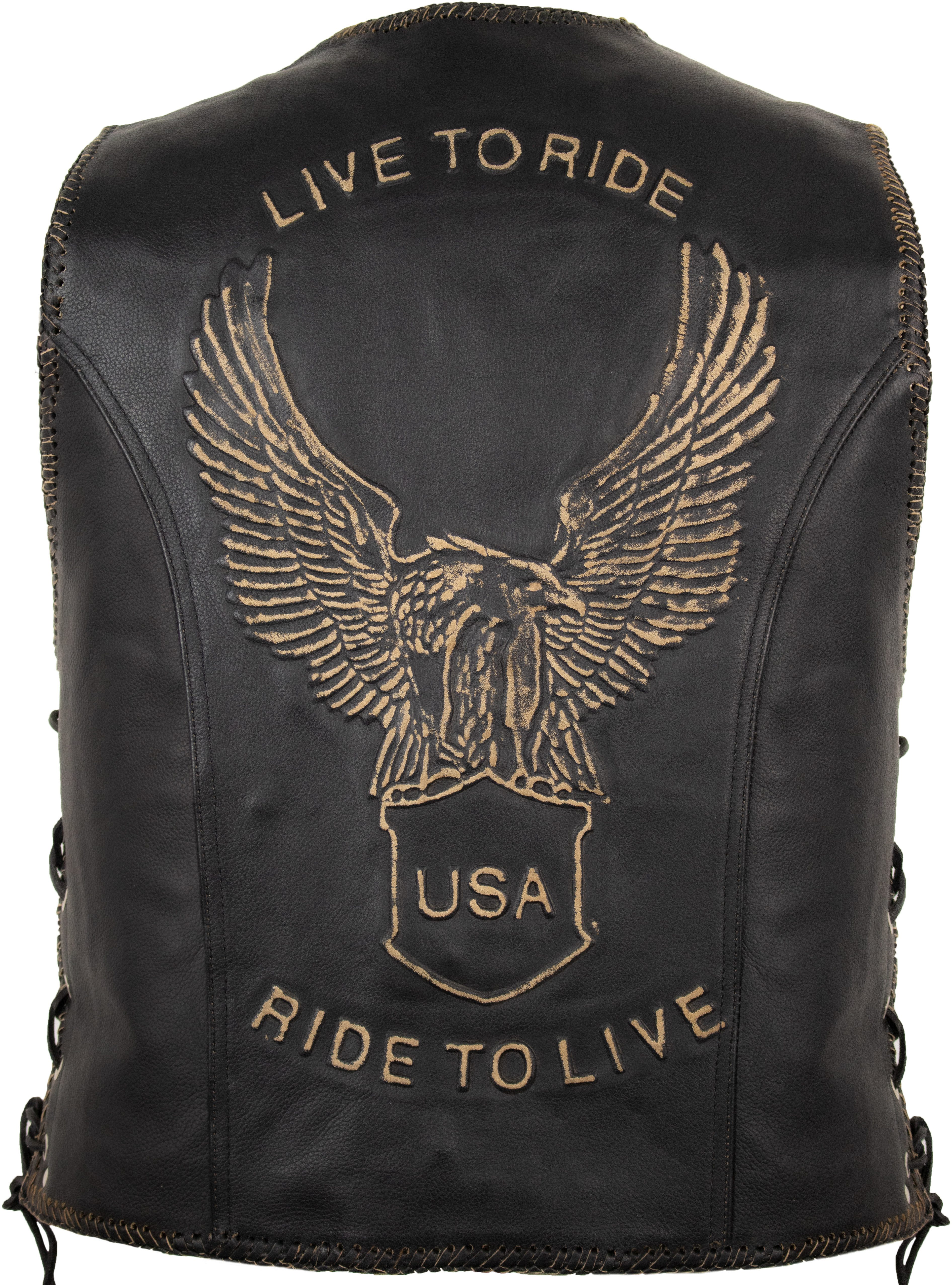 MDM Lederweste Herren Chopper Biker Lederweste Adler Prägung am Rücken günstig online kaufen