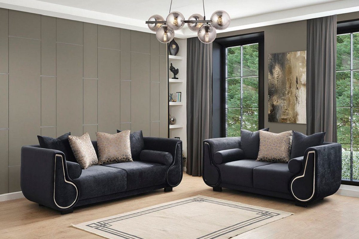 Möbel Sofa Schwarz Wohnzimmer - Luxus - Wohnzimmer - Silber / Kollektion 3er Luxus Padrino Elegantes Sofa Casa Luxus 3-Sitzer