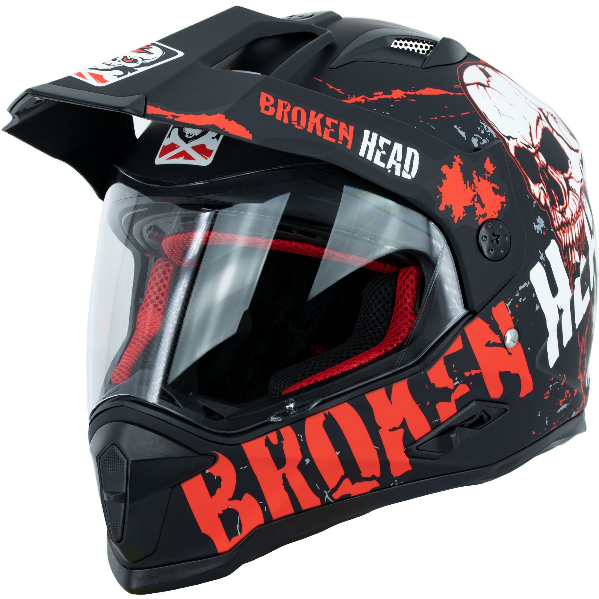 Broken Head Motorradhelm Bone Crusher rot Enduro, inkl. Sonnenblende