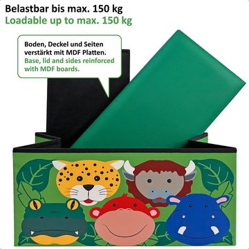 WIESEN.design Spielzeugtruhe Sitztruhe-Dschungel für Spielzeug Aufbewahrung, 60x30x30cm, 54L, belastbar mit 150kg, inkl. eines Baumwollsacks, gratis Versand