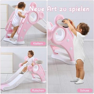 YOLEO Rutsche Kinder Fun-Slide mit Basketballkorb Faltbar Kinderrutsche