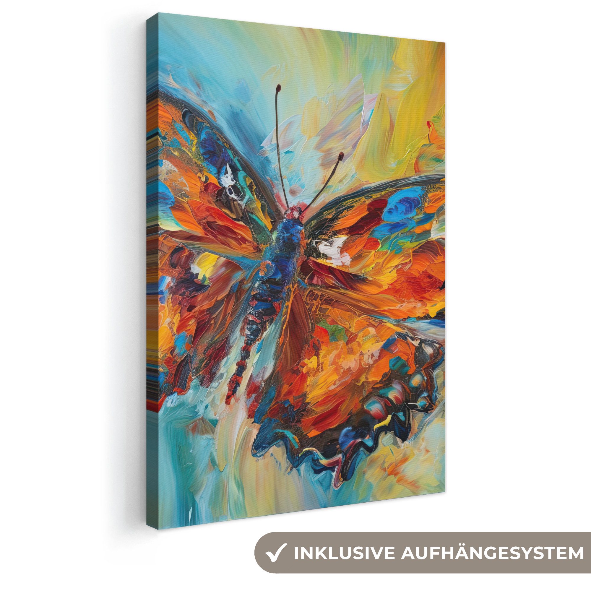 OneMillionCanvasses® Leinwandbild Schmetterling - Farben - Kunst - Malerei, Fotodruck (1 St), Leinwand Canvas Wandbild, Wanddekoration 20x30 cm